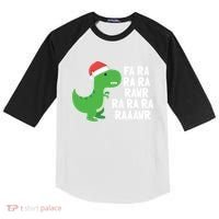 Christmas Dinosaur Fa Ra Rawr Trex Gift Kids Colorblock Raglan Jersey thumb 0