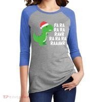 Christmas Dinosaur Fa Ra Rawr Trex Gift Women's Tri-Blend 3/4-Sleeve Raglan Shirt thumb 2