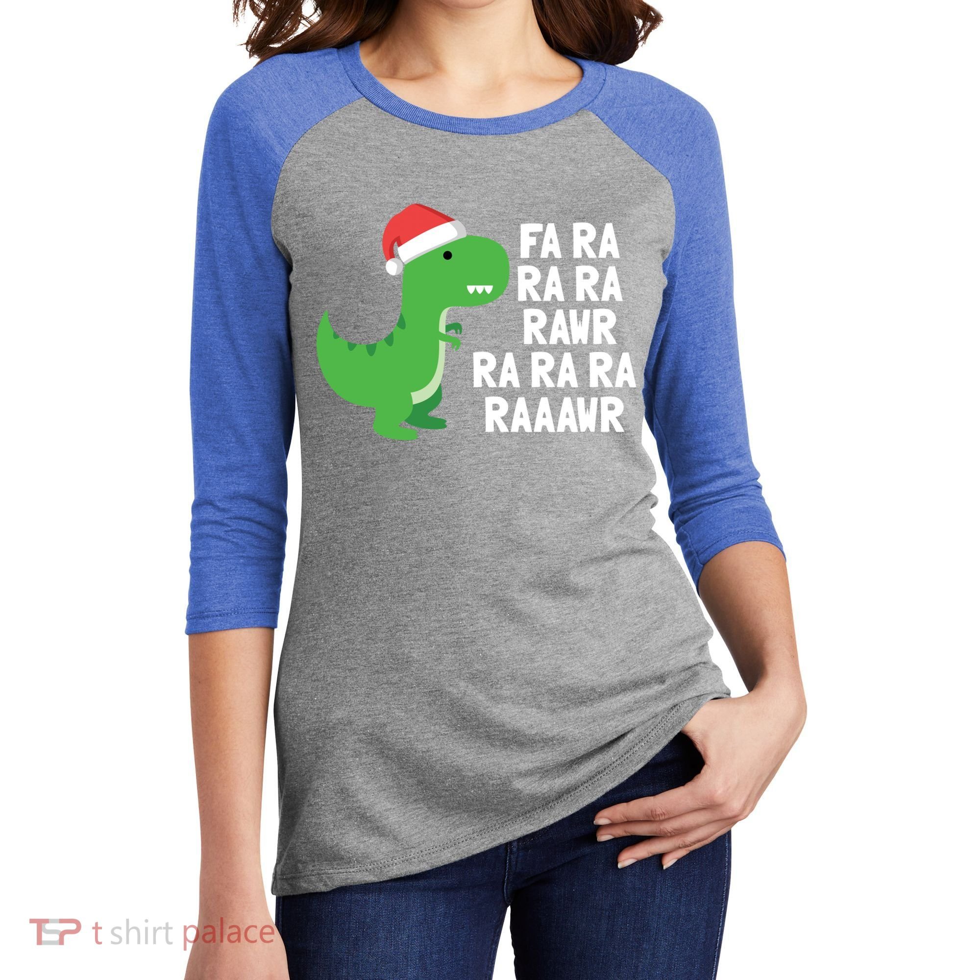 Christmas Dinosaur Fa Ra Rawr Trex Gift Women's Tri-Blend 3/4-Sleeve Raglan Shirt