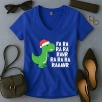 Christmas Dinosaur Fa Ra Rawr Trex Gift Women's V-Neck T-Shirt thumb 2