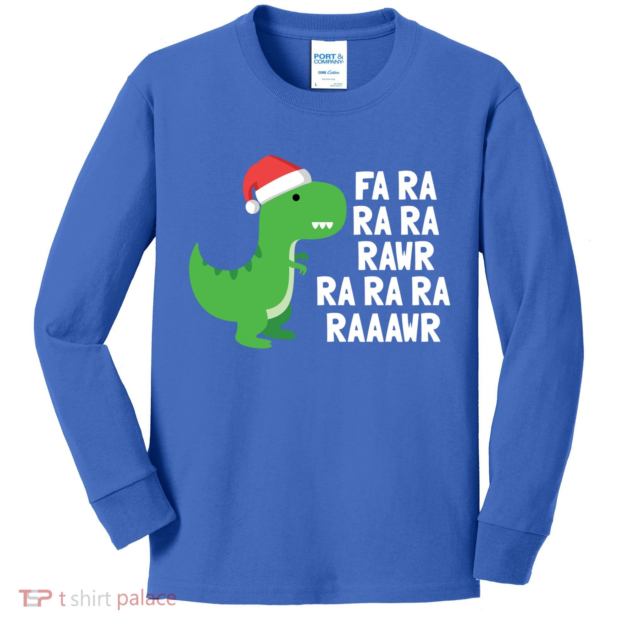 Christmas Dinosaur Fa Ra Rawr Trex Gift Kids Long Sleeve Shirt