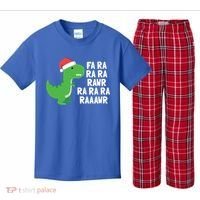 Christmas Dinosaur Fa Ra Rawr Trex Gift Kids Plaid Pajama Set thumb 0