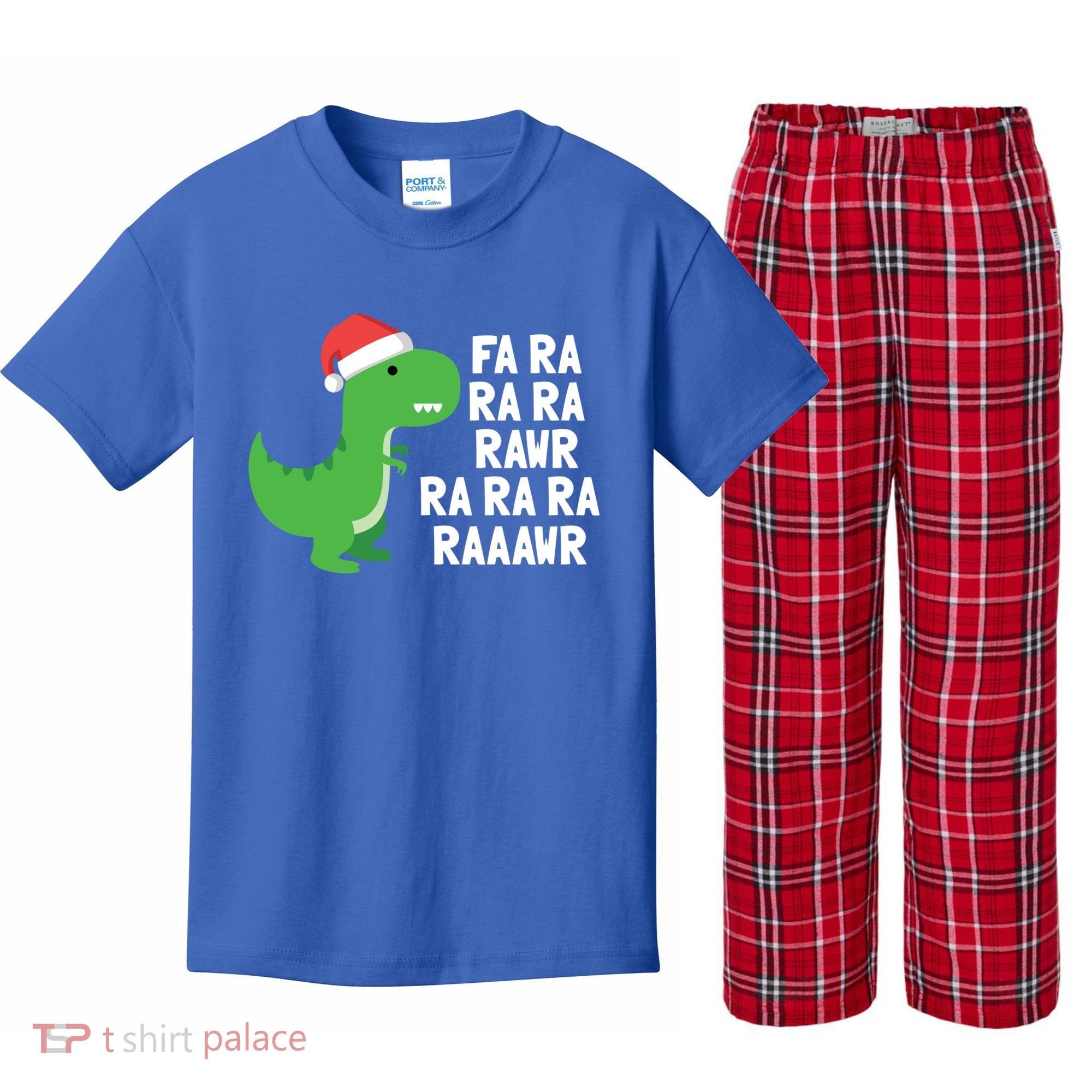 Christmas Dinosaur Fa Ra Rawr Trex Gift Kids Plaid Pajama Set