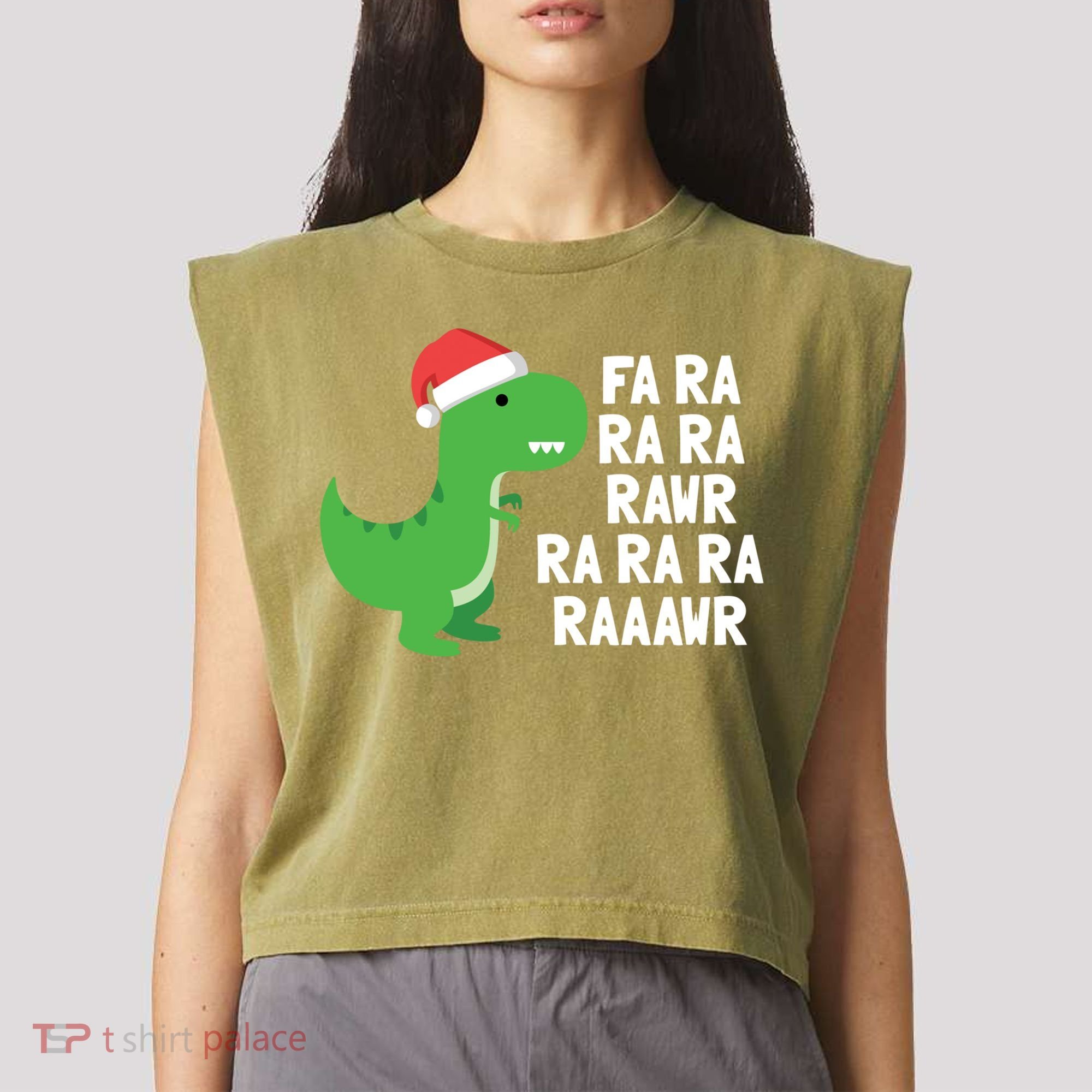Christmas Dinosaur Fa Ra Rawr Trex Gift Garment-Dyed Women's Muscle Tee
