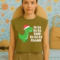 Christmas Dinosaur Fa Ra Rawr Trex Gift Garment-Dyed Women's Muscle Tee thumb 4