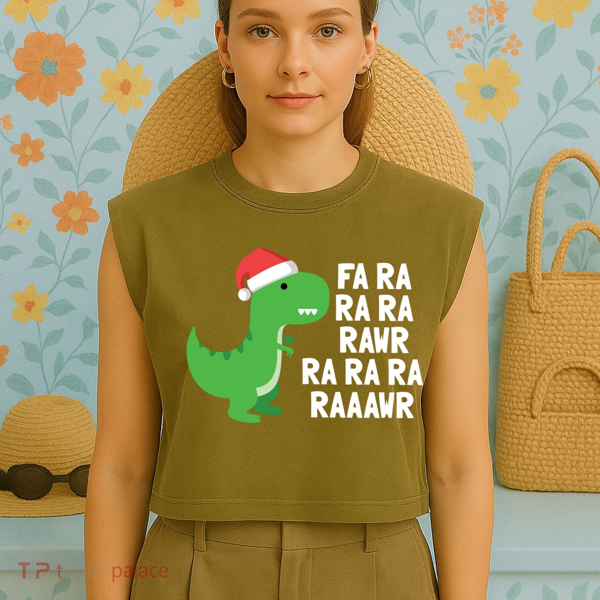 Christmas Dinosaur Fa Ra Rawr Trex Gift Garment-Dyed Women's Muscle Tee