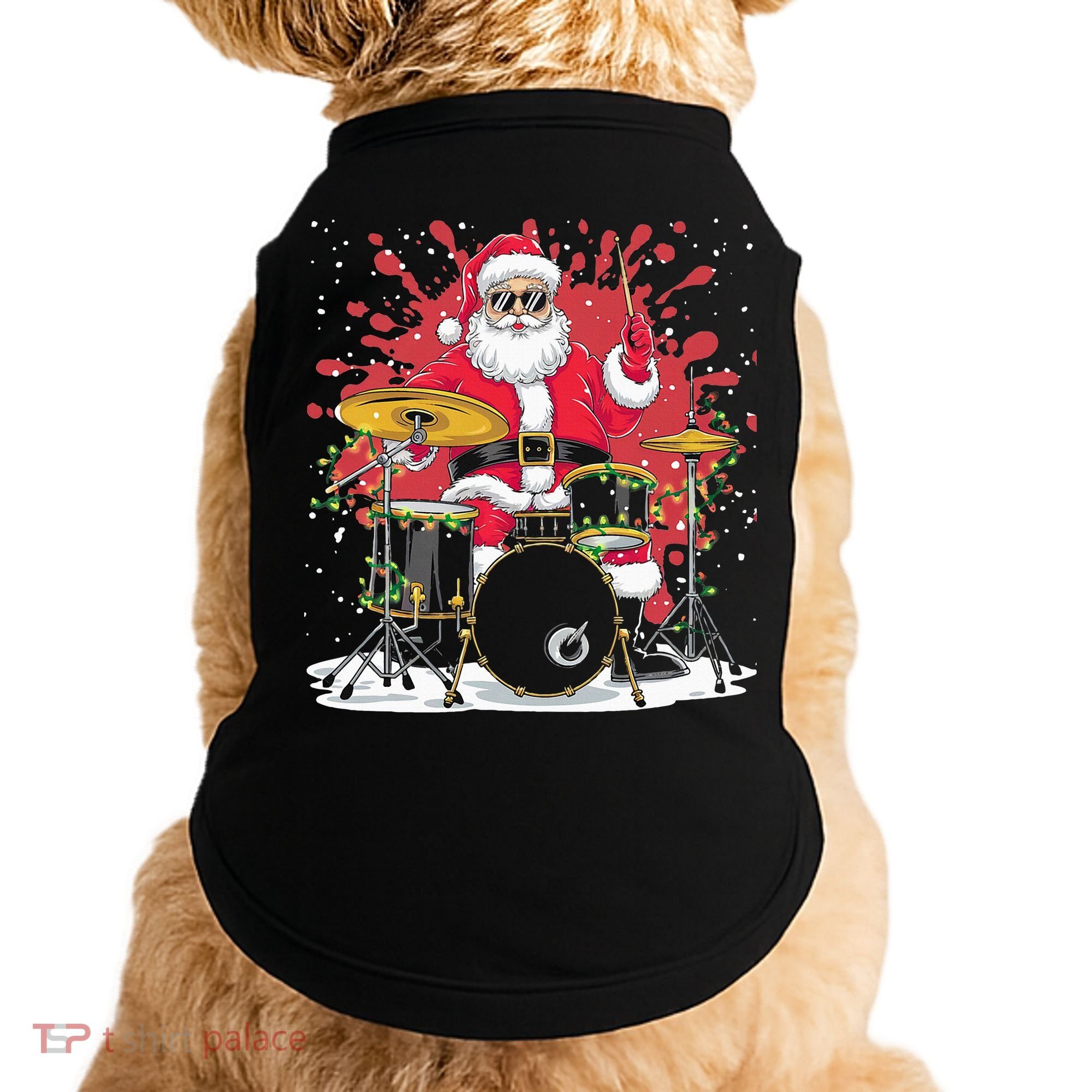Christmas Drummer Funny Santa Claus On Drums For Music Lover Doggie Tank