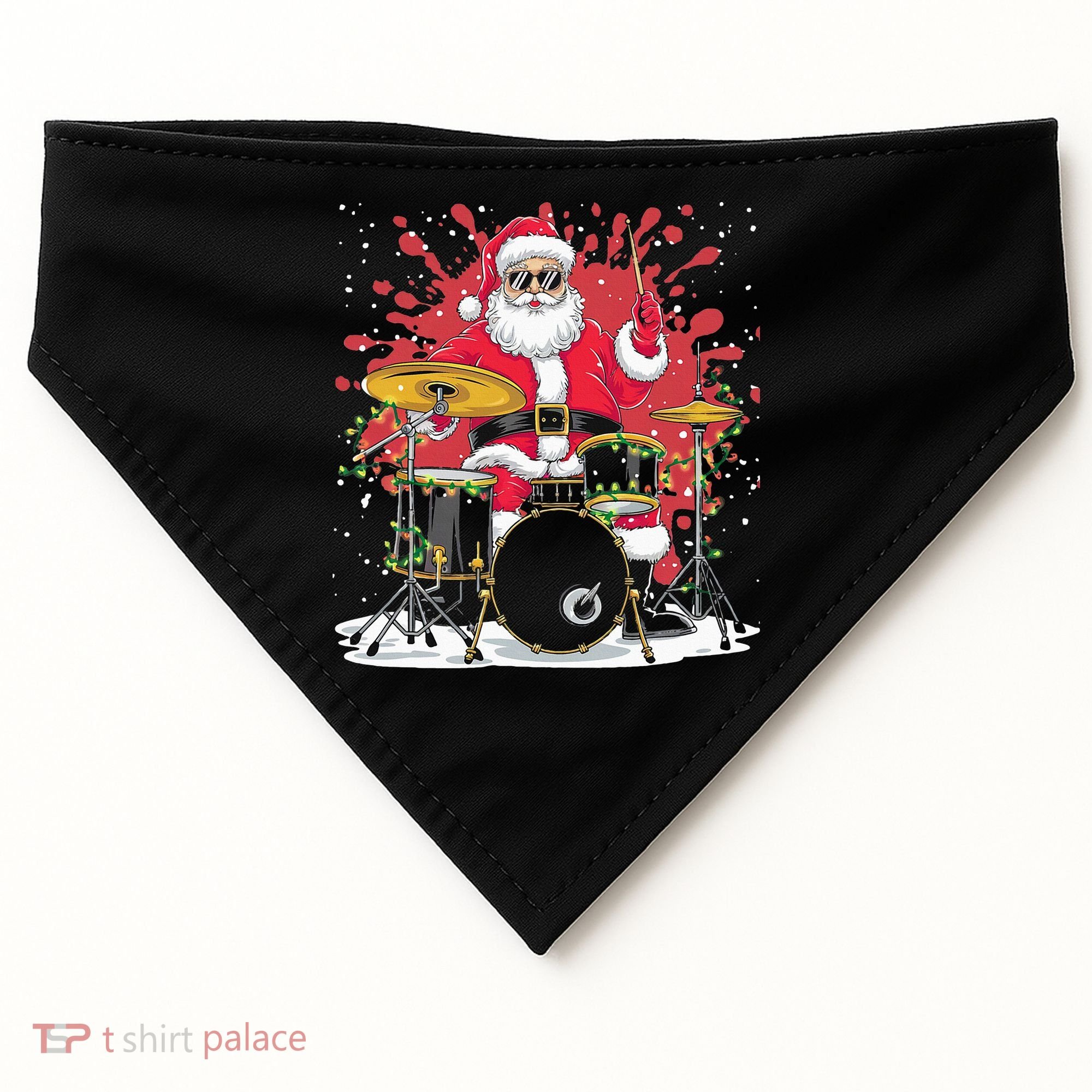 Christmas Drummer Funny Santa Claus On Drums For Music Lover USA-Made Doggie Bandana