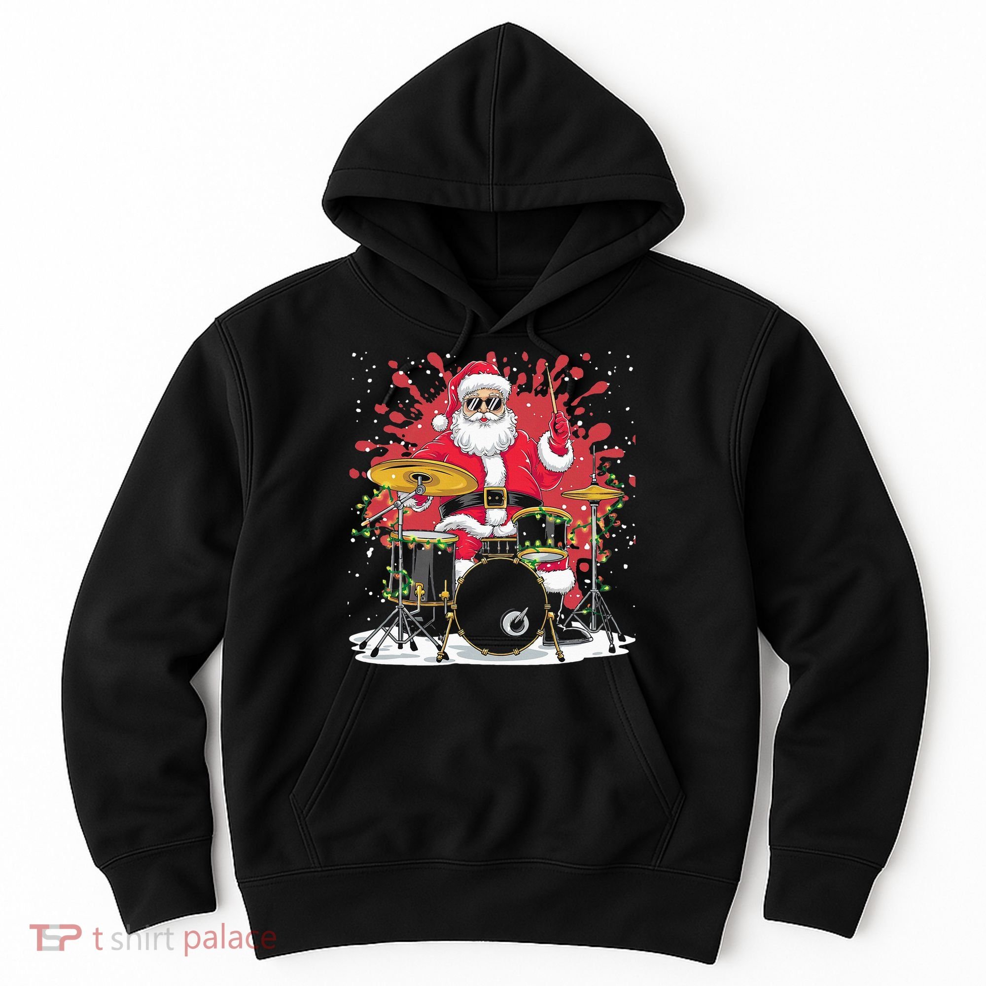 Christmas Drummer Funny Santa Claus On Drums For Music Lover Hoodie