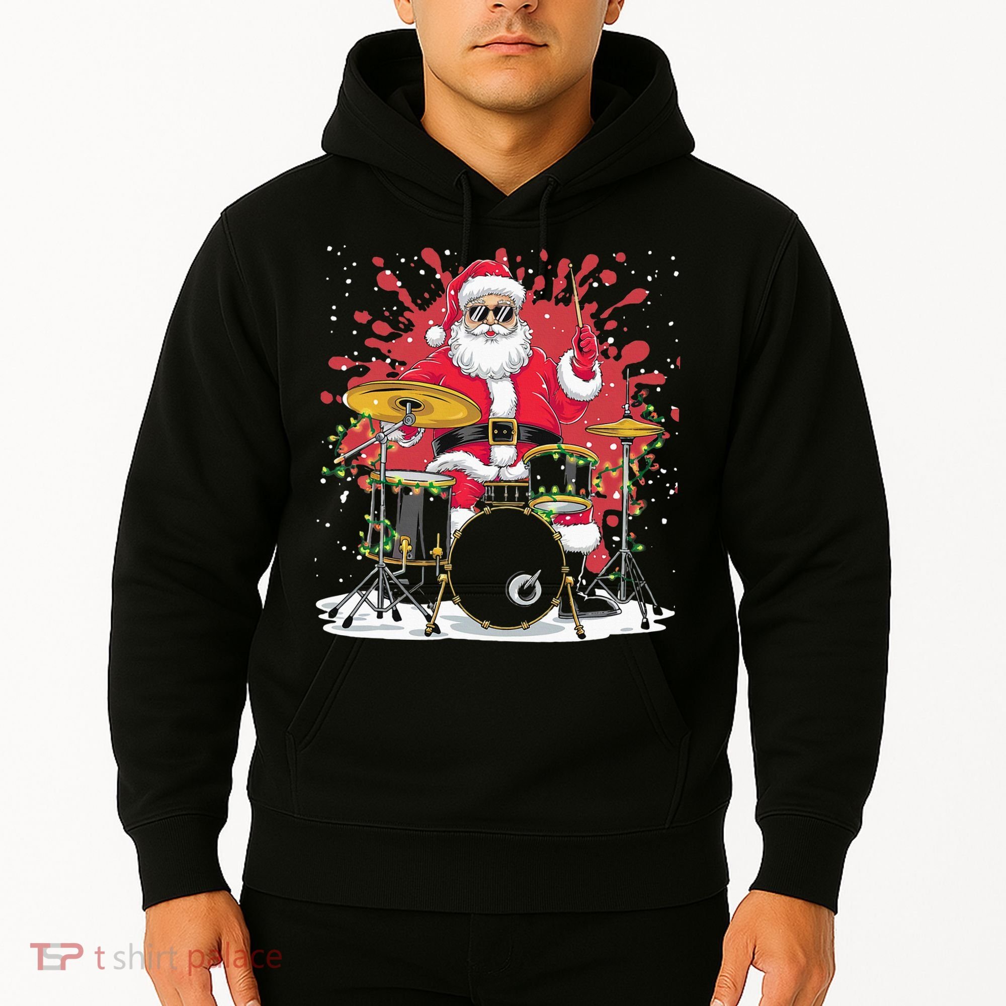 Christmas Drummer Funny Santa Claus On Drums For Music Lover Hoodie