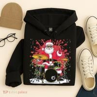 Christmas Drummer Funny Santa Claus On Drums For Music Lover Hoodie thumb 4