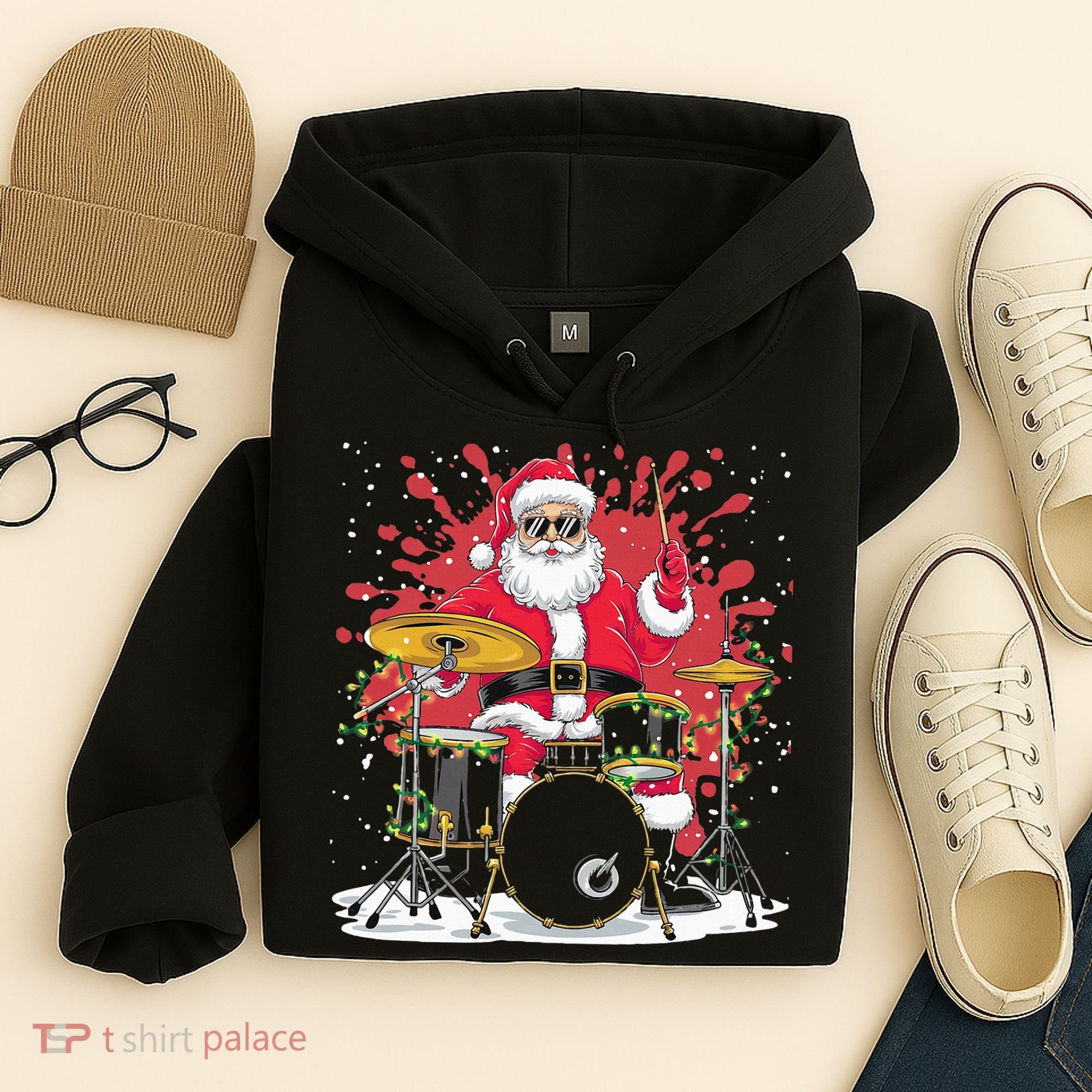 Christmas Drummer Funny Santa Claus On Drums For Music Lover Hoodie
