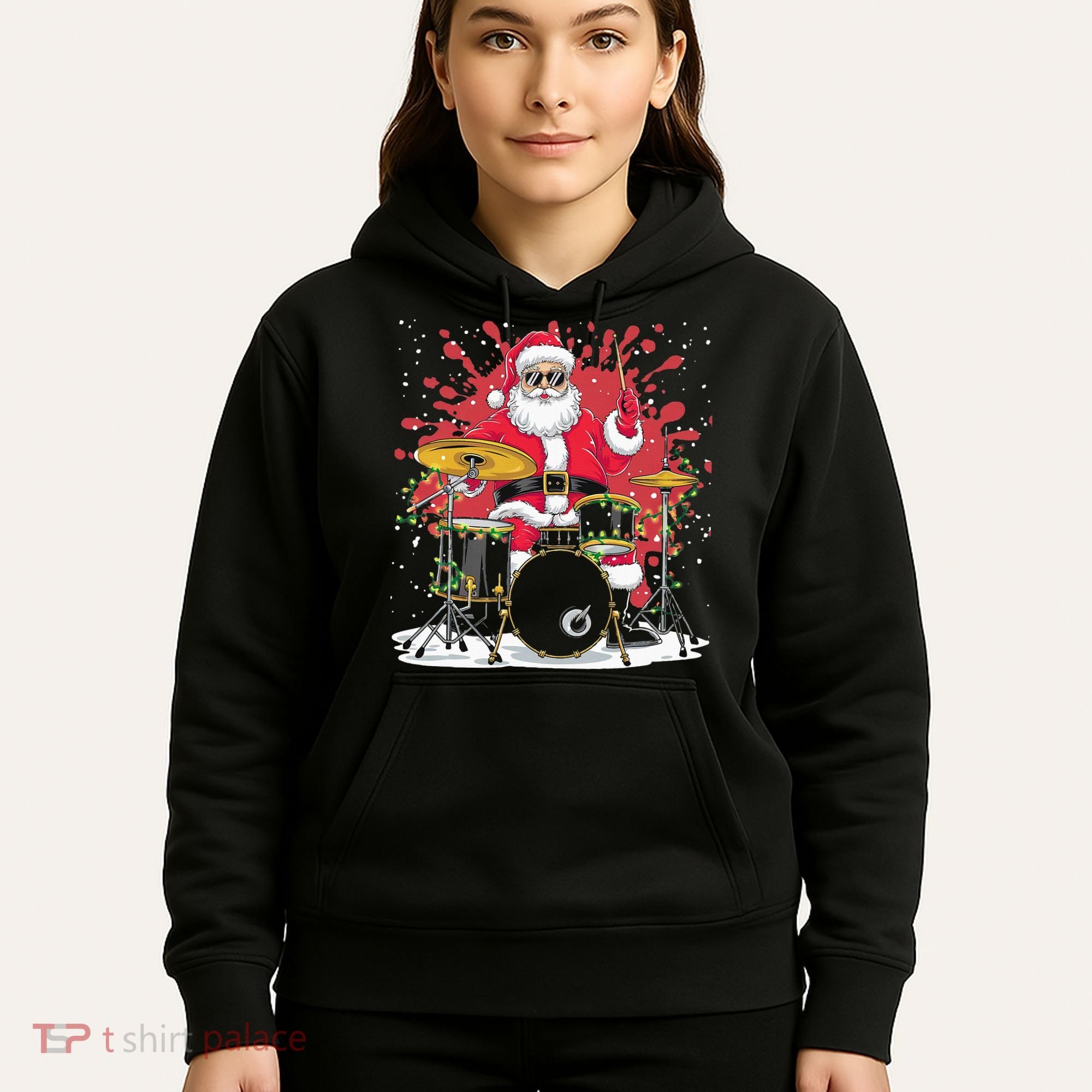 Christmas Drummer Funny Santa Claus On Drums For Music Lover Hoodie