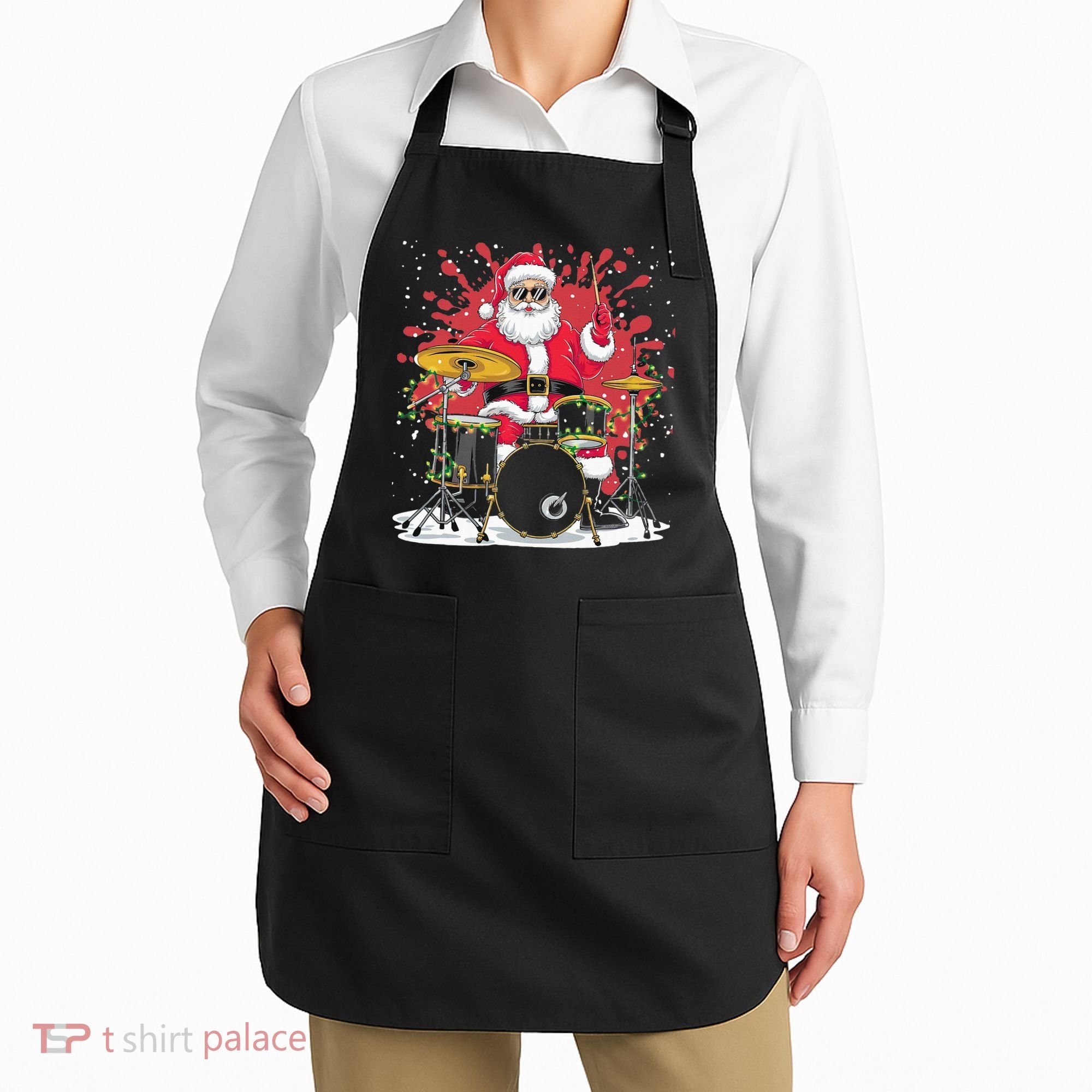Christmas Drummer Funny Santa Claus On Drums For Music Lover Apron