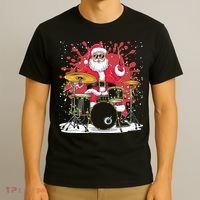 Christmas Drummer Funny Santa Claus On Drums For Music Lover T-Shirt thumb 3