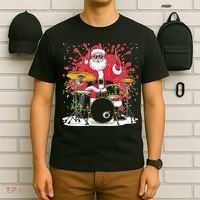 Christmas Drummer Funny Santa Claus On Drums For Music Lover T-Shirt thumb 6