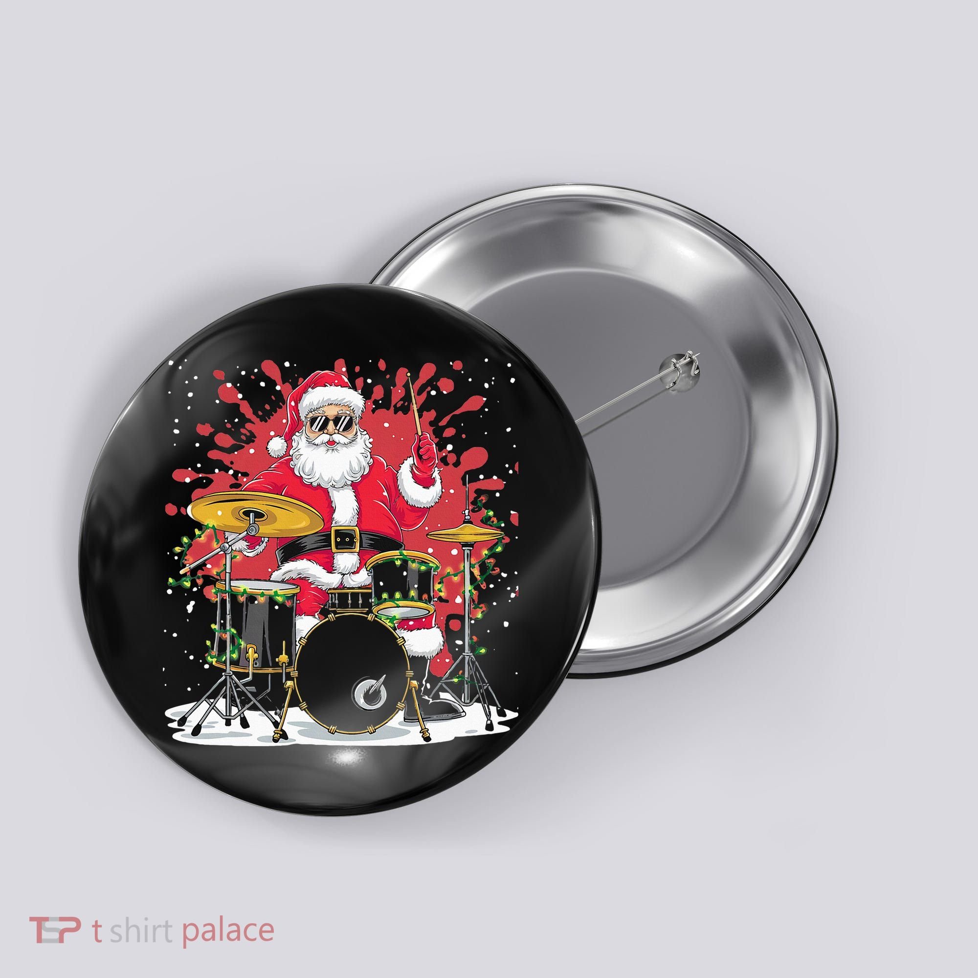 Christmas Drummer Funny Santa Claus On Drums For Music Lover Button