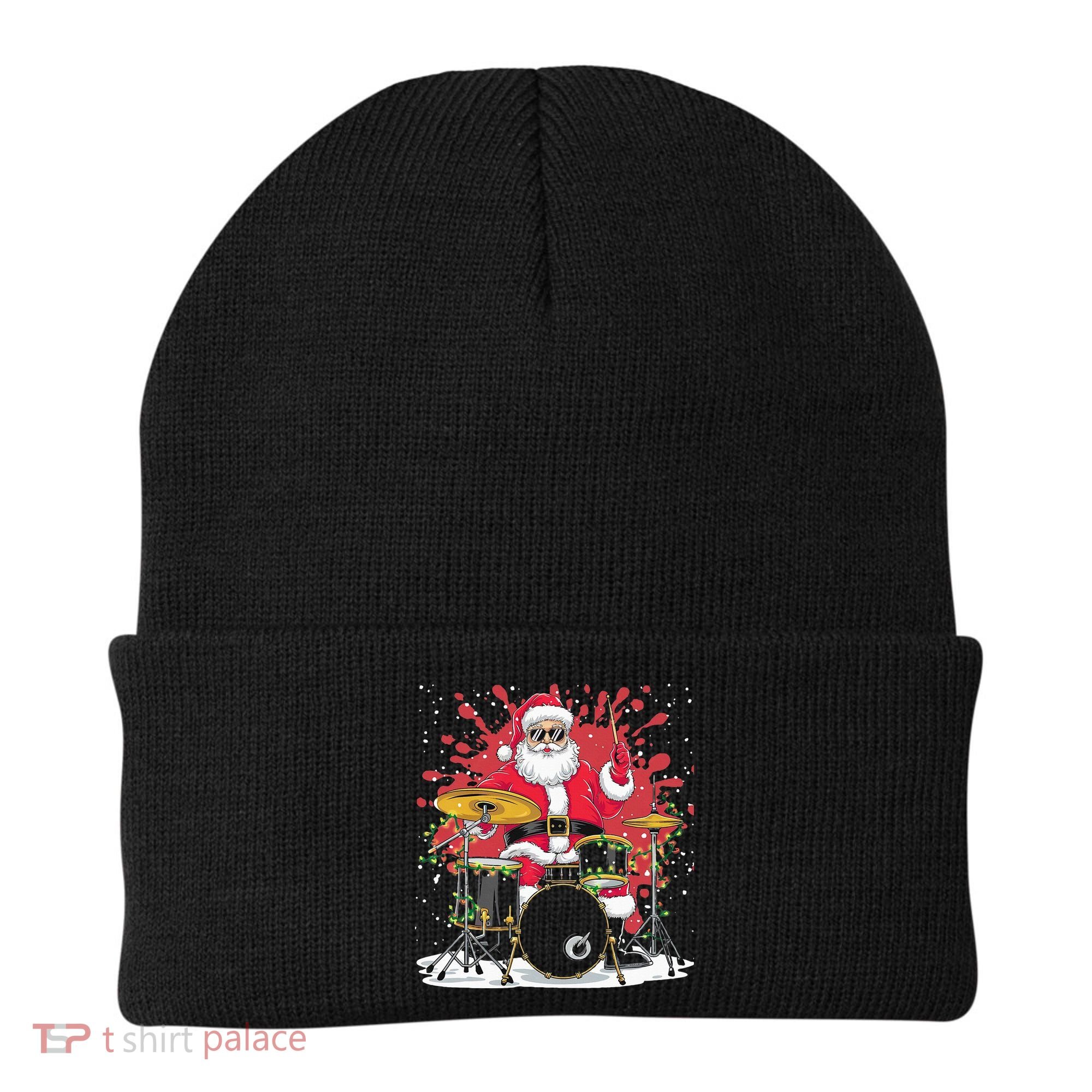Christmas Drummer Funny Santa Claus On Drums For Music Lover Beanie