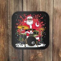 Christmas Drummer Funny Santa Claus On Drums For Music Lover Coaster thumb 0
