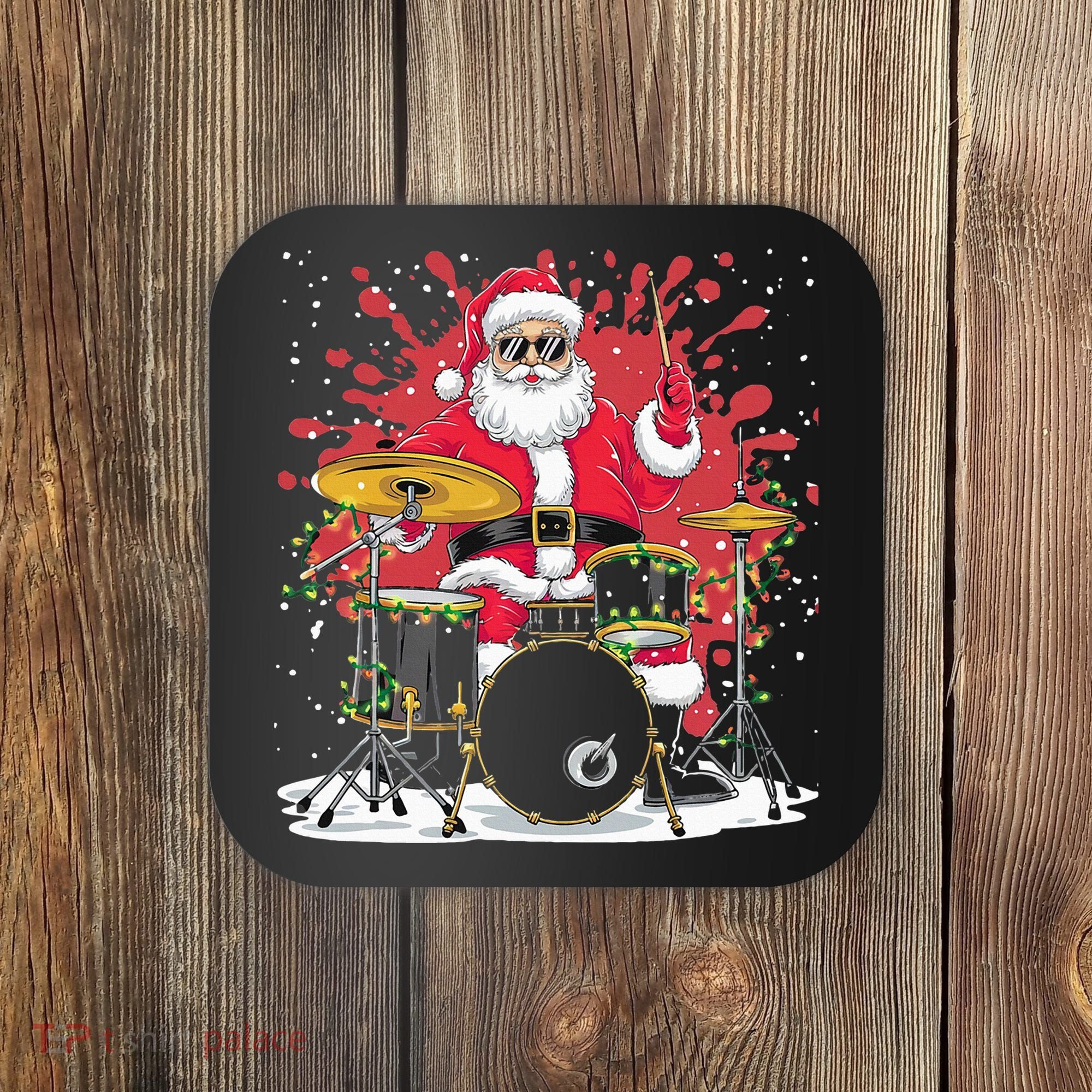 Christmas Drummer Funny Santa Claus On Drums For Music Lover Coaster