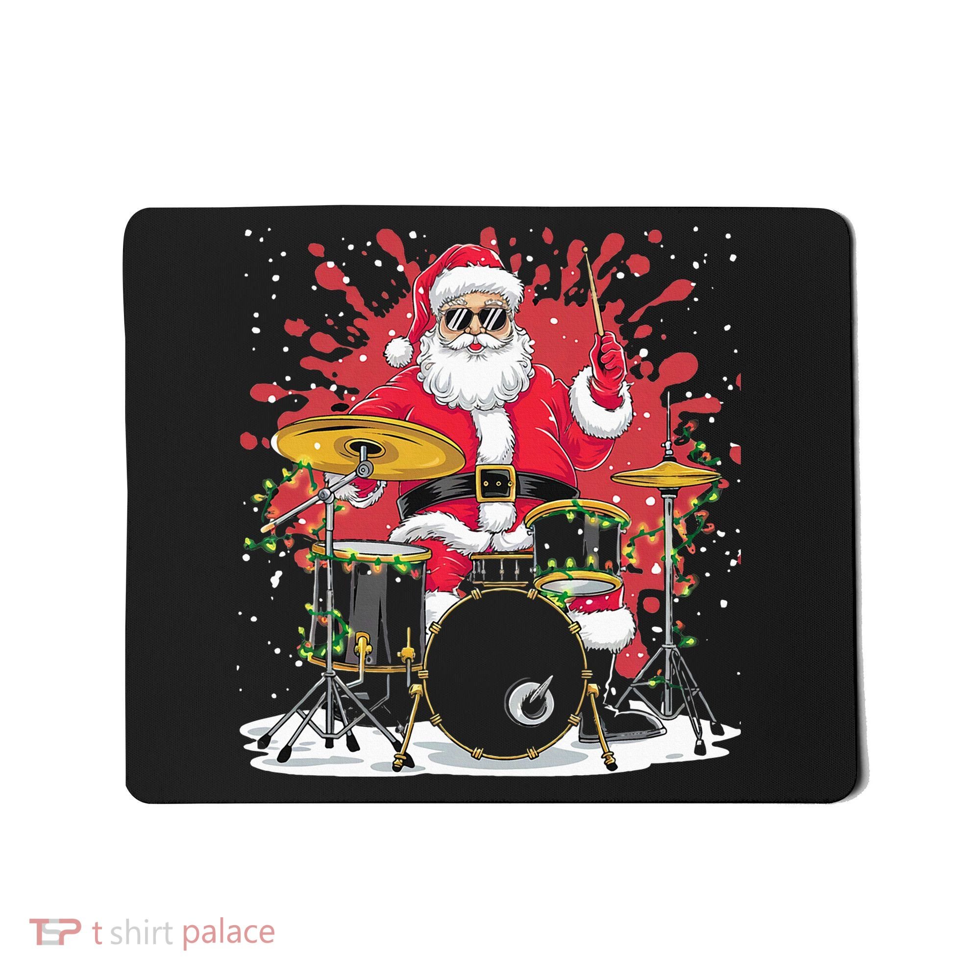 Christmas Drummer Funny Santa Claus On Drums For Music Lover Mousepad