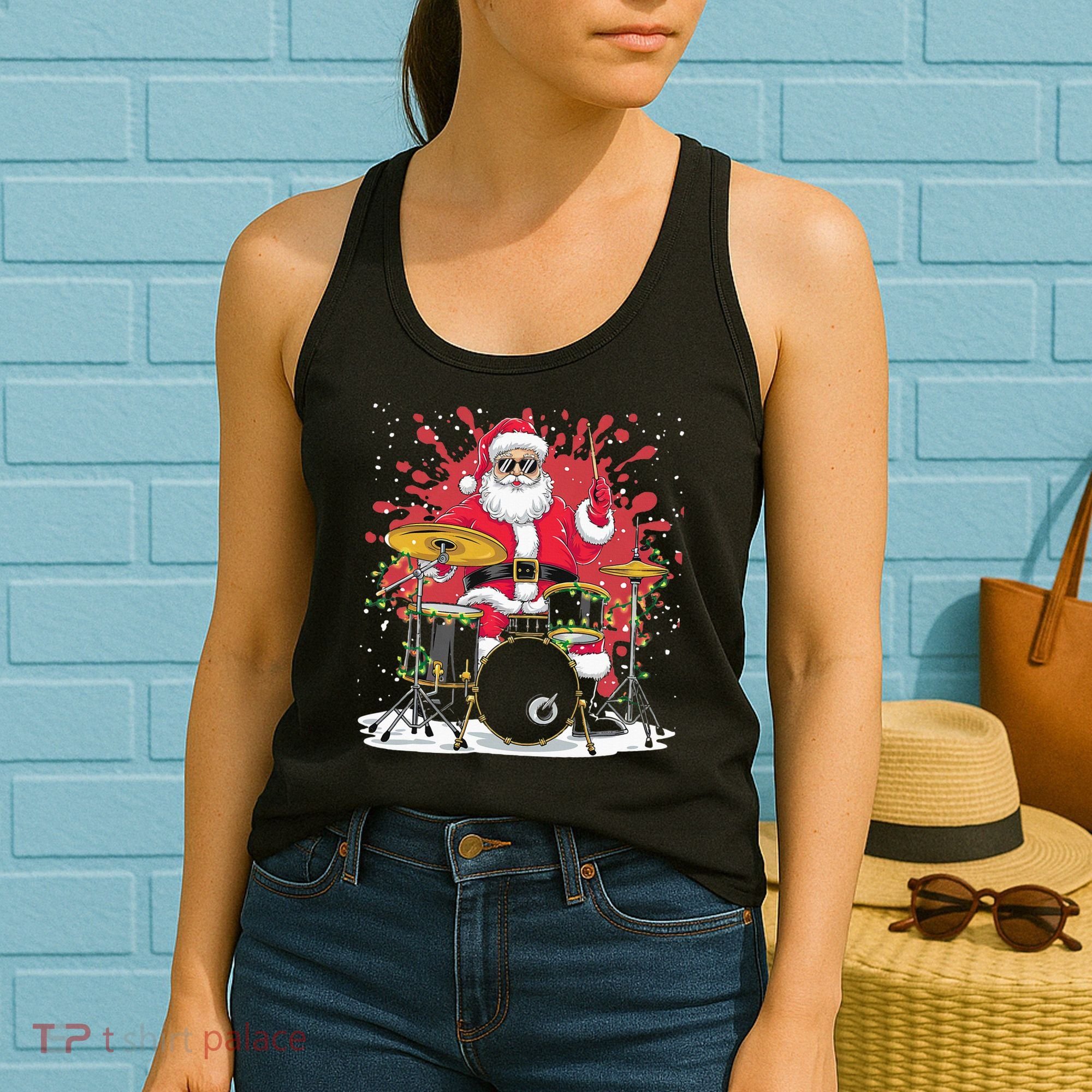 Christmas Drummer Funny Santa Claus On Drums For Music Lover Women's Tank Top