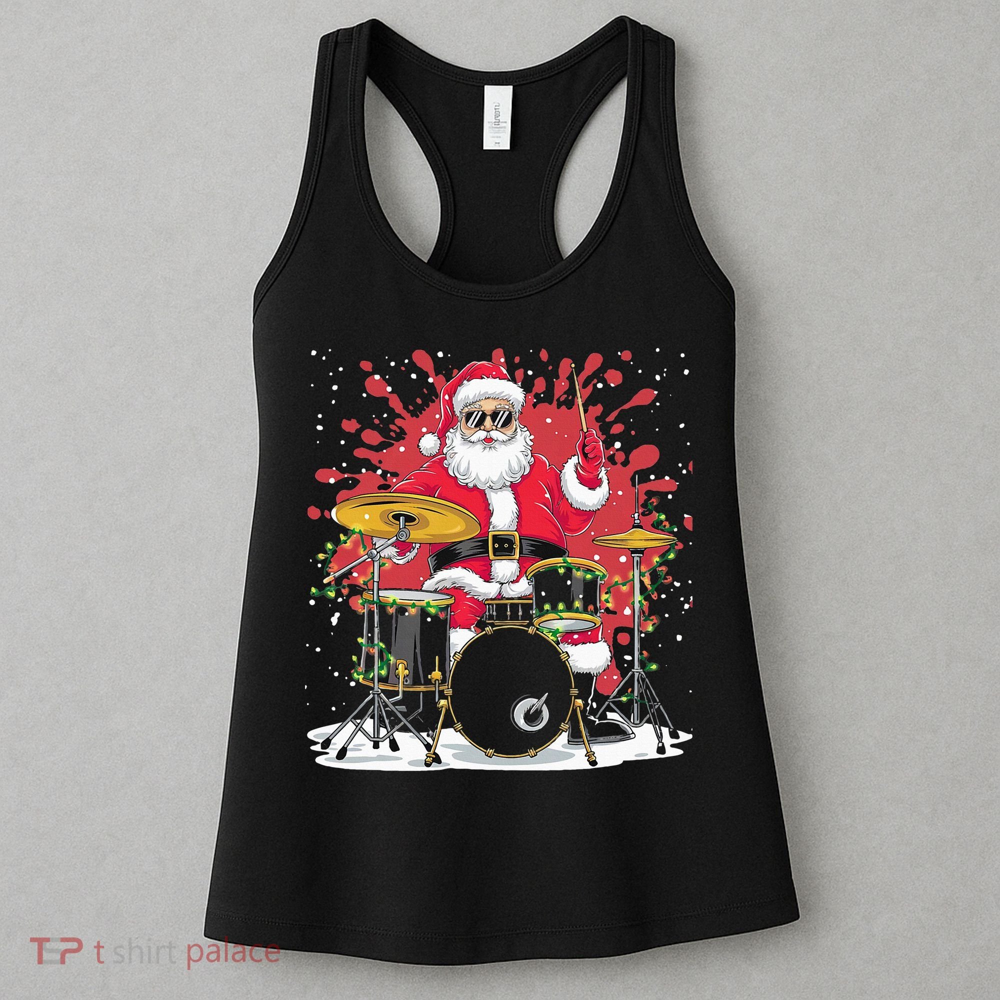 Christmas Drummer Funny Santa Claus On Drums For Music Lover Women's Tank Top
