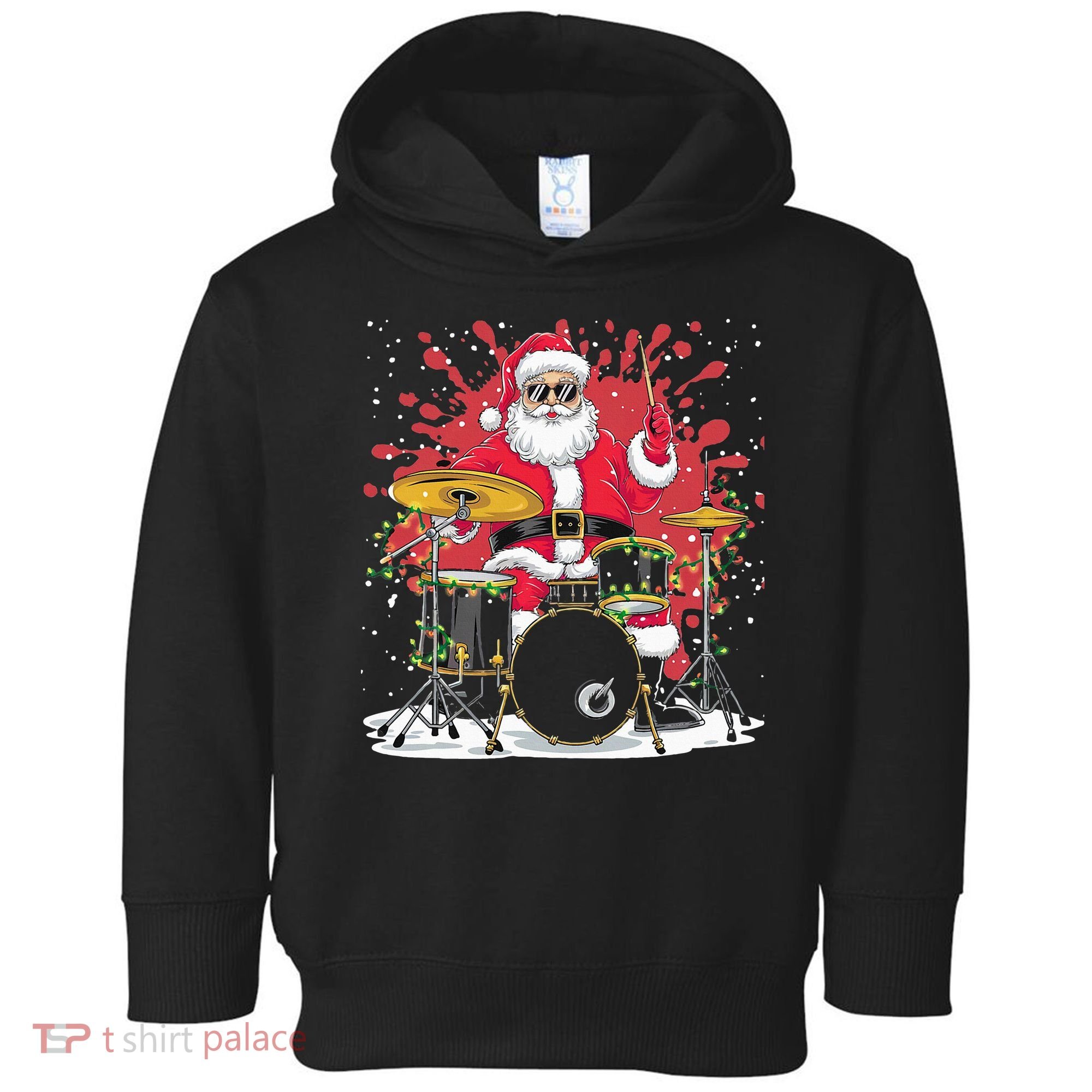 Christmas Drummer Funny Santa Claus On Drums For Music Lover Toddler Hoodie