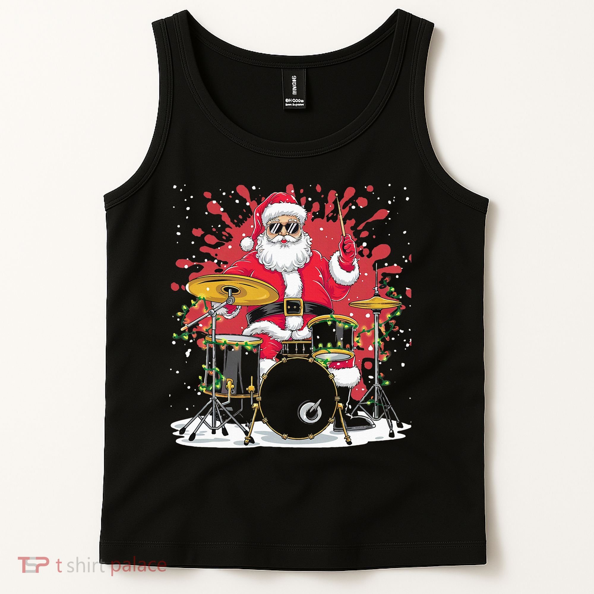 Christmas Drummer Funny Santa Claus On Drums For Music Lover Tank Top