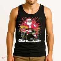 Christmas Drummer Funny Santa Claus On Drums For Music Lover Tank Top thumb 3