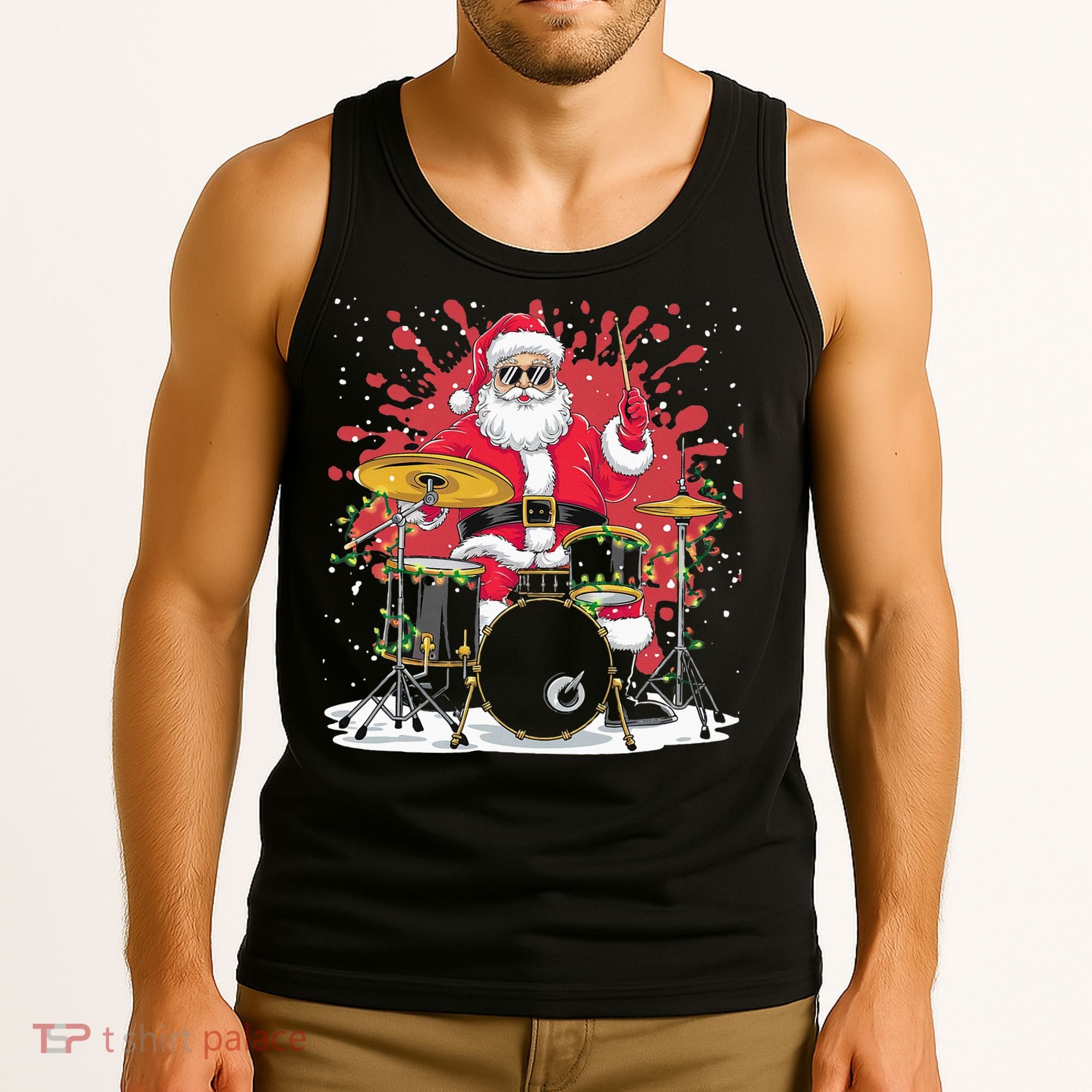 Christmas Drummer Funny Santa Claus On Drums For Music Lover Tank Top