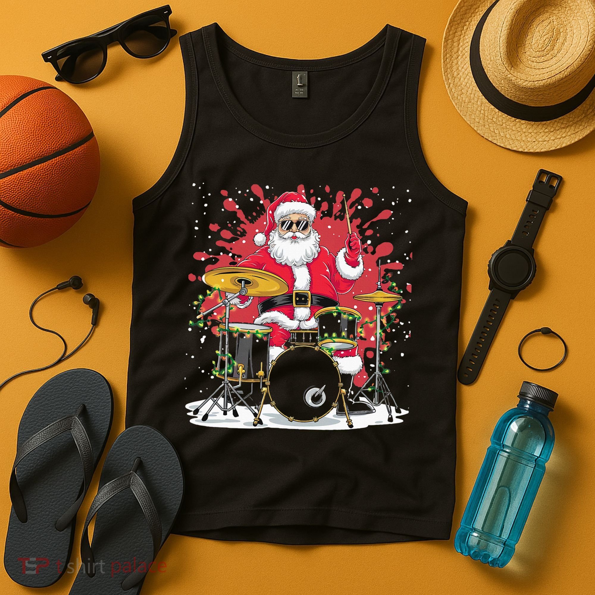 Christmas Drummer Funny Santa Claus On Drums For Music Lover Tank Top