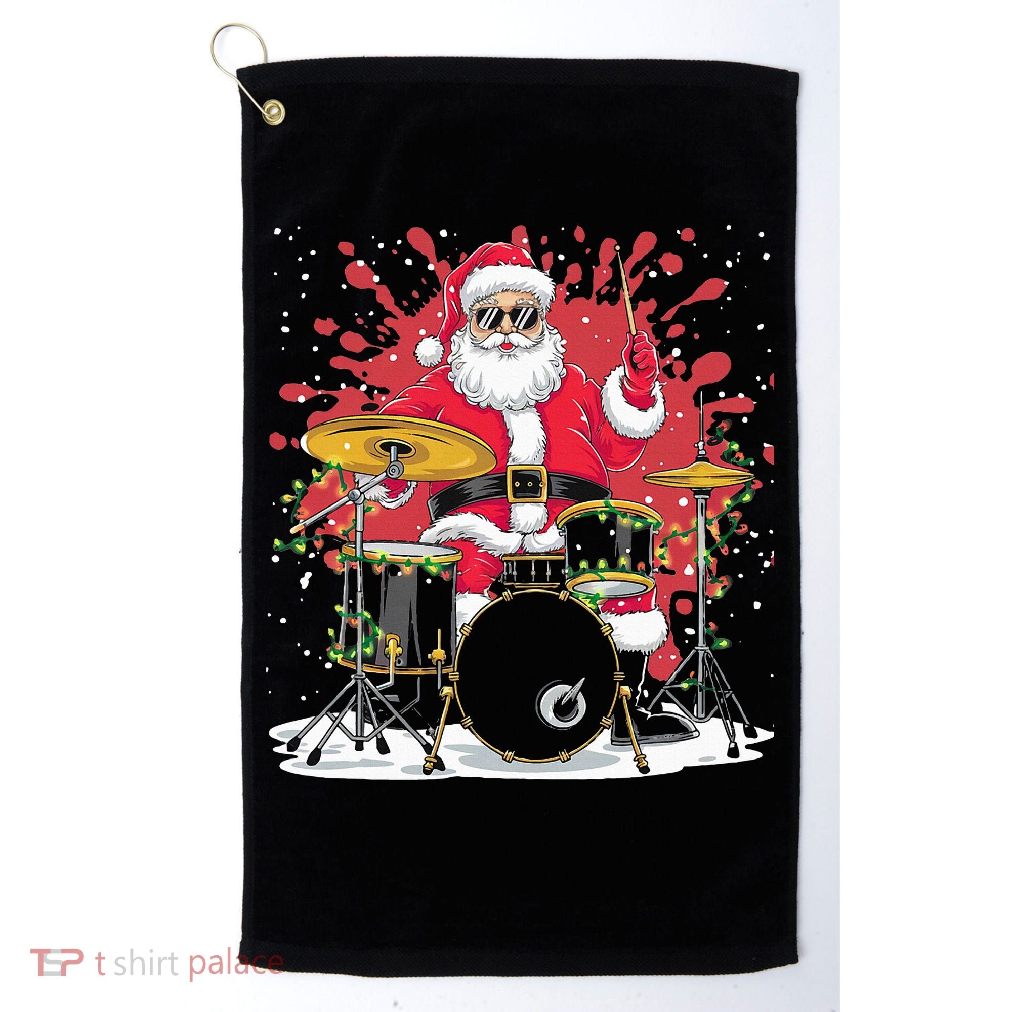 Christmas Drummer Funny Santa Claus On Drums For Music Lover Golf Towel