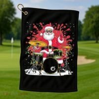 Christmas Drummer Funny Santa Claus On Drums For Music Lover Golf Towel thumb 1