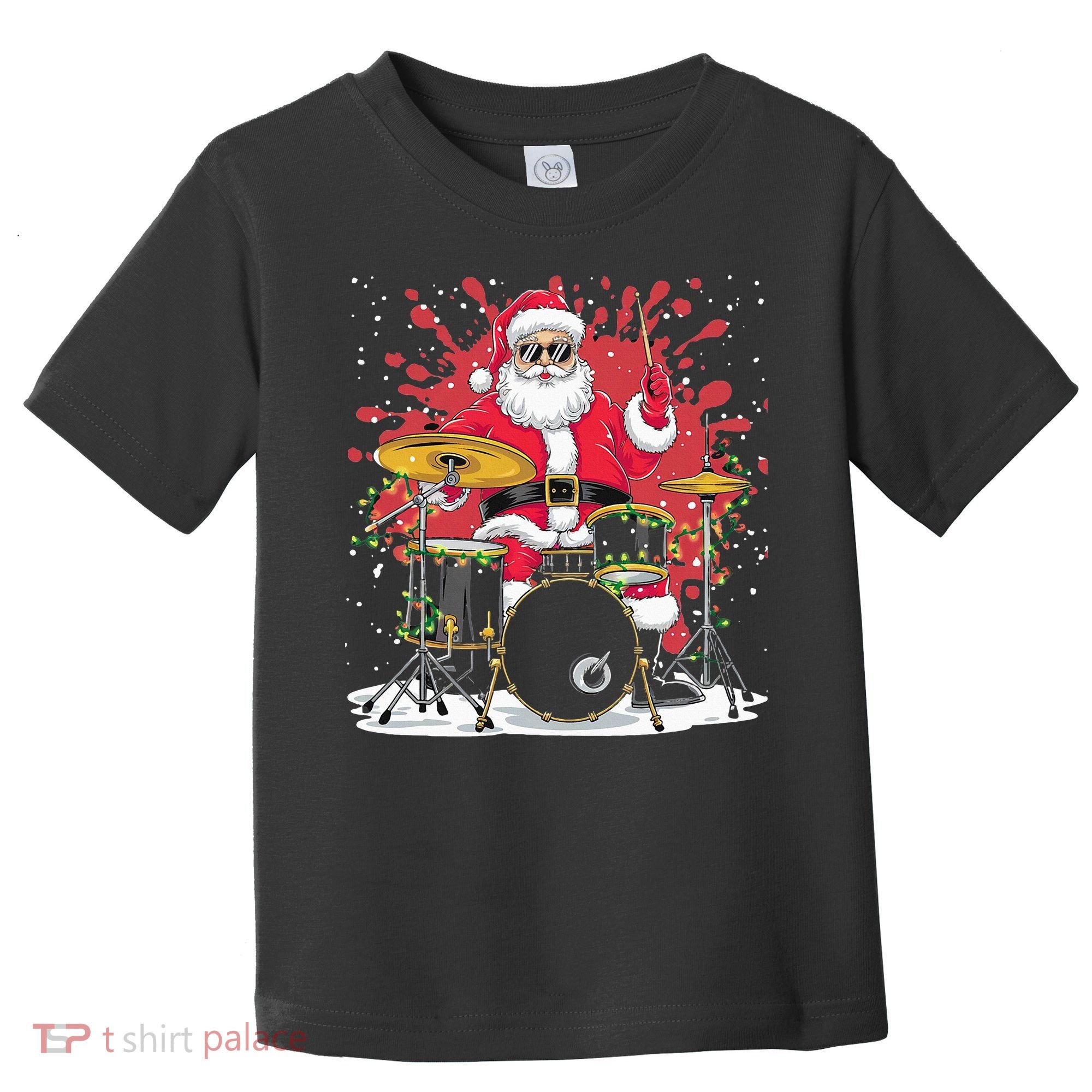Christmas Drummer Funny Santa Claus On Drums For Music Lover Toddler T-Shirt