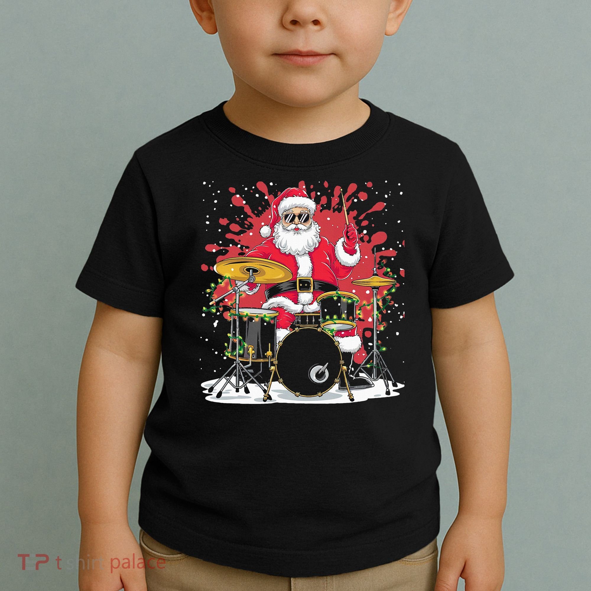 Christmas Drummer Funny Santa Claus On Drums For Music Lover Toddler T-Shirt