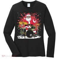 Christmas Drummer Funny Santa Claus On Drums For Music Lover Women's Long Sleeve Shirt thumb 0