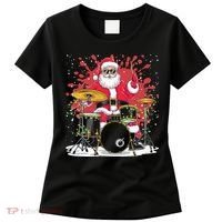 Christmas Drummer Funny Santa Claus On Drums For Music Lover Women's T-Shirt thumb 0