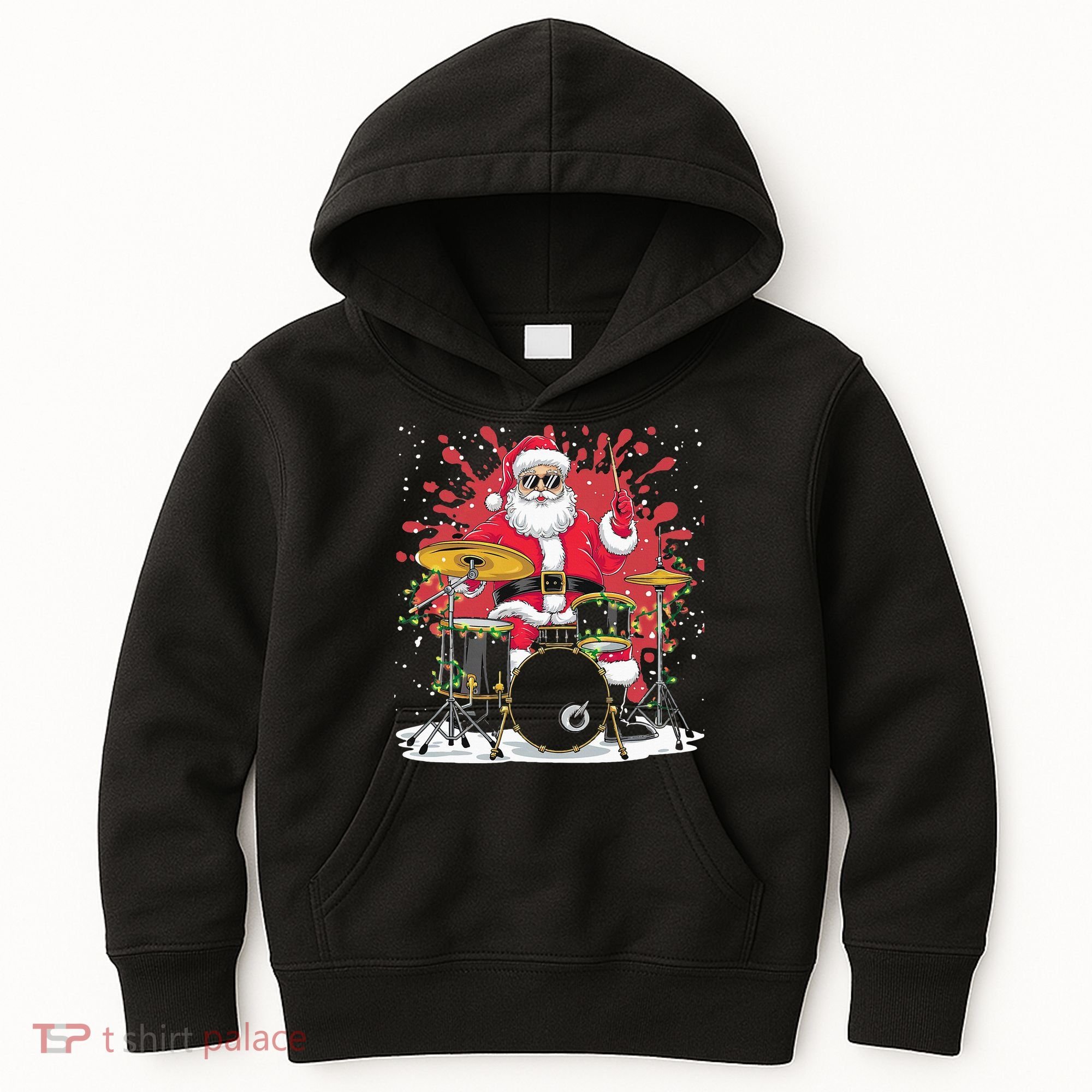 Christmas Drummer Funny Santa Claus On Drums For Music Lover Kids Hoodie