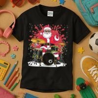 Christmas Drummer Funny Santa Claus On Drums For Music Lover Kids T-Shirt thumb 3