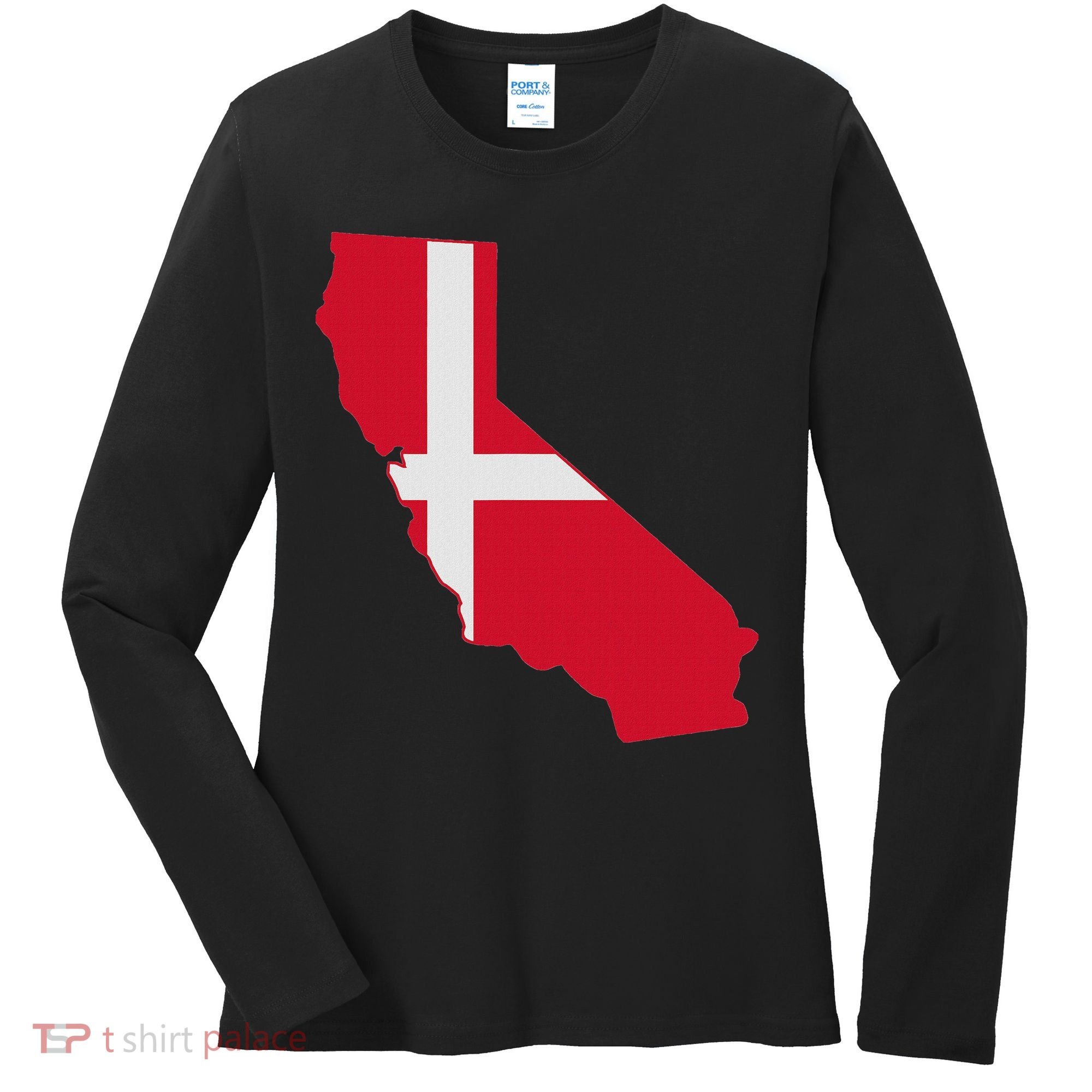 California Denmark Flag Map Women's Long Sleeve Shirt