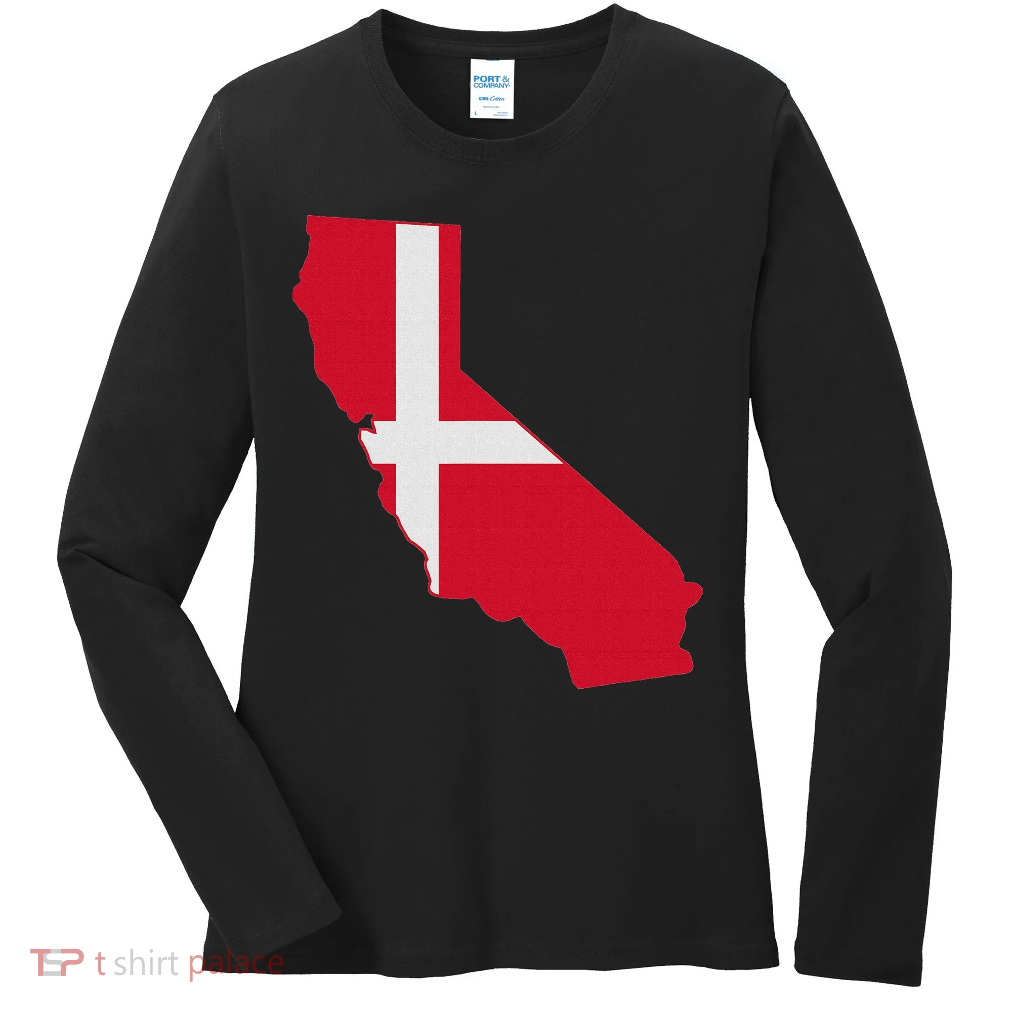 California Denmark Flag Map Women's Long Sleeve Shirt