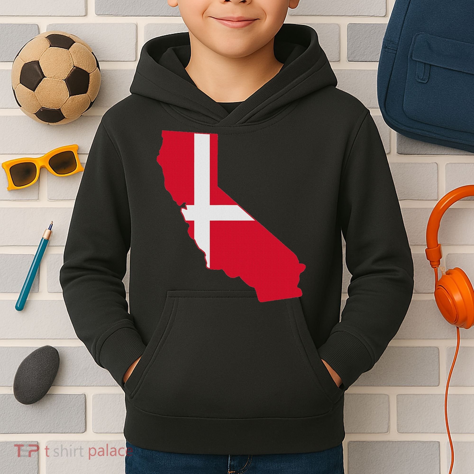 California Denmark Flag Map Kids Hoodie
