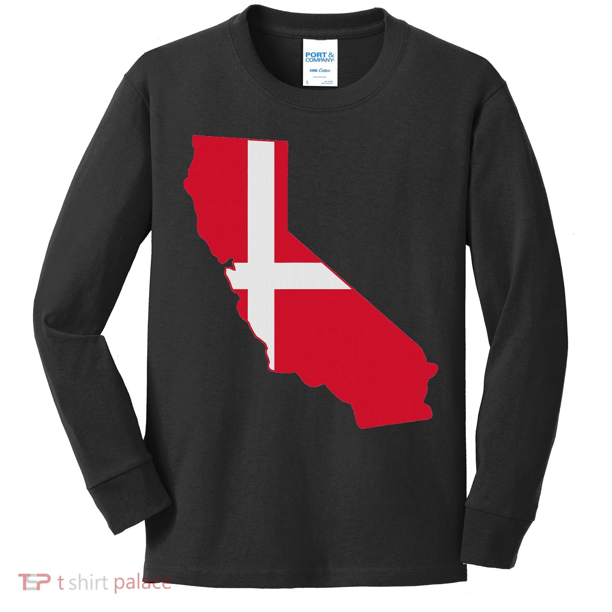 California Denmark Flag Map Kids Long Sleeve Shirt