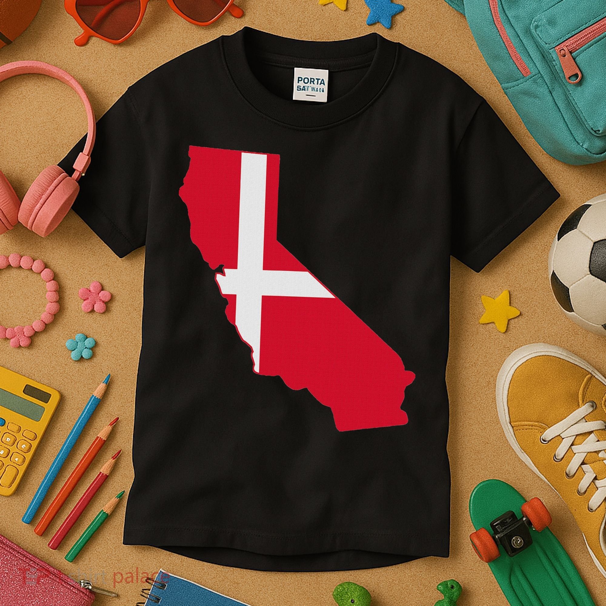 California Denmark Flag Map Kids T-Shirt