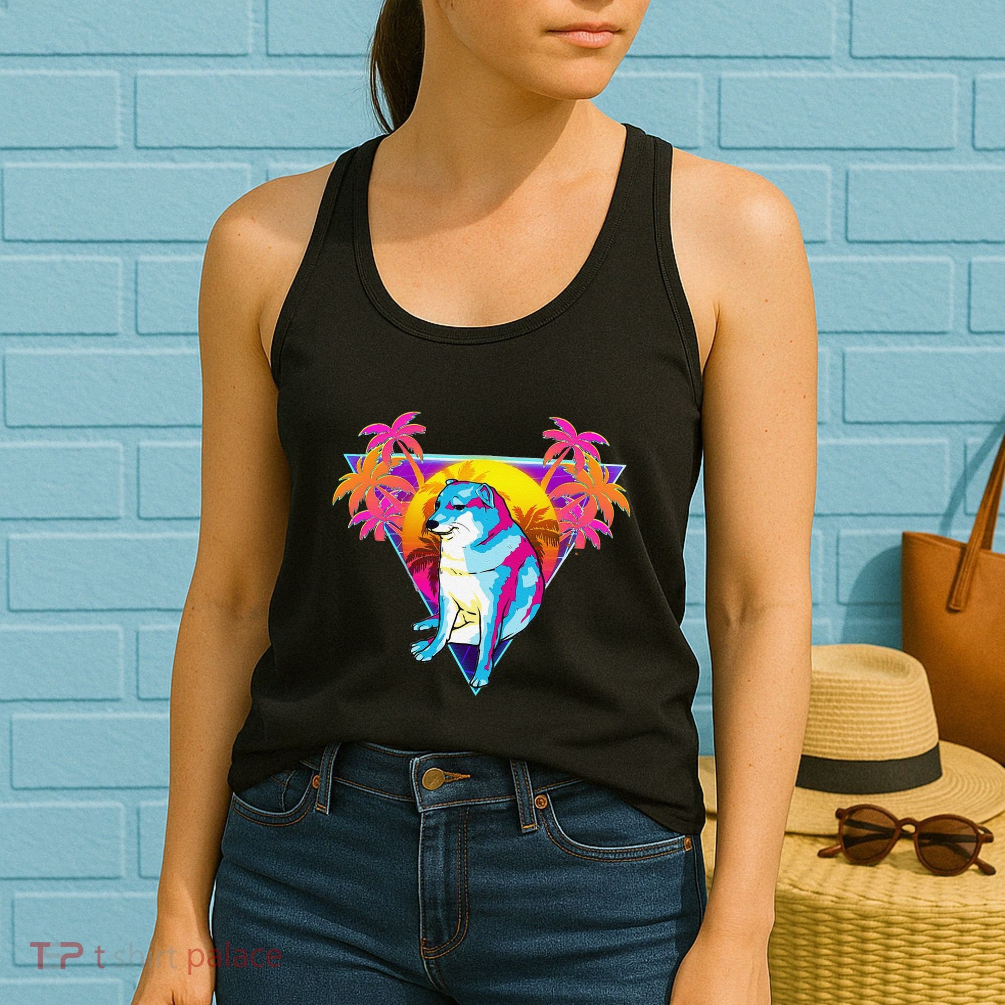Cheems Dog Funny Shiba Inu Dank Meme 80s Retro Vaporwave Women's Tank Top