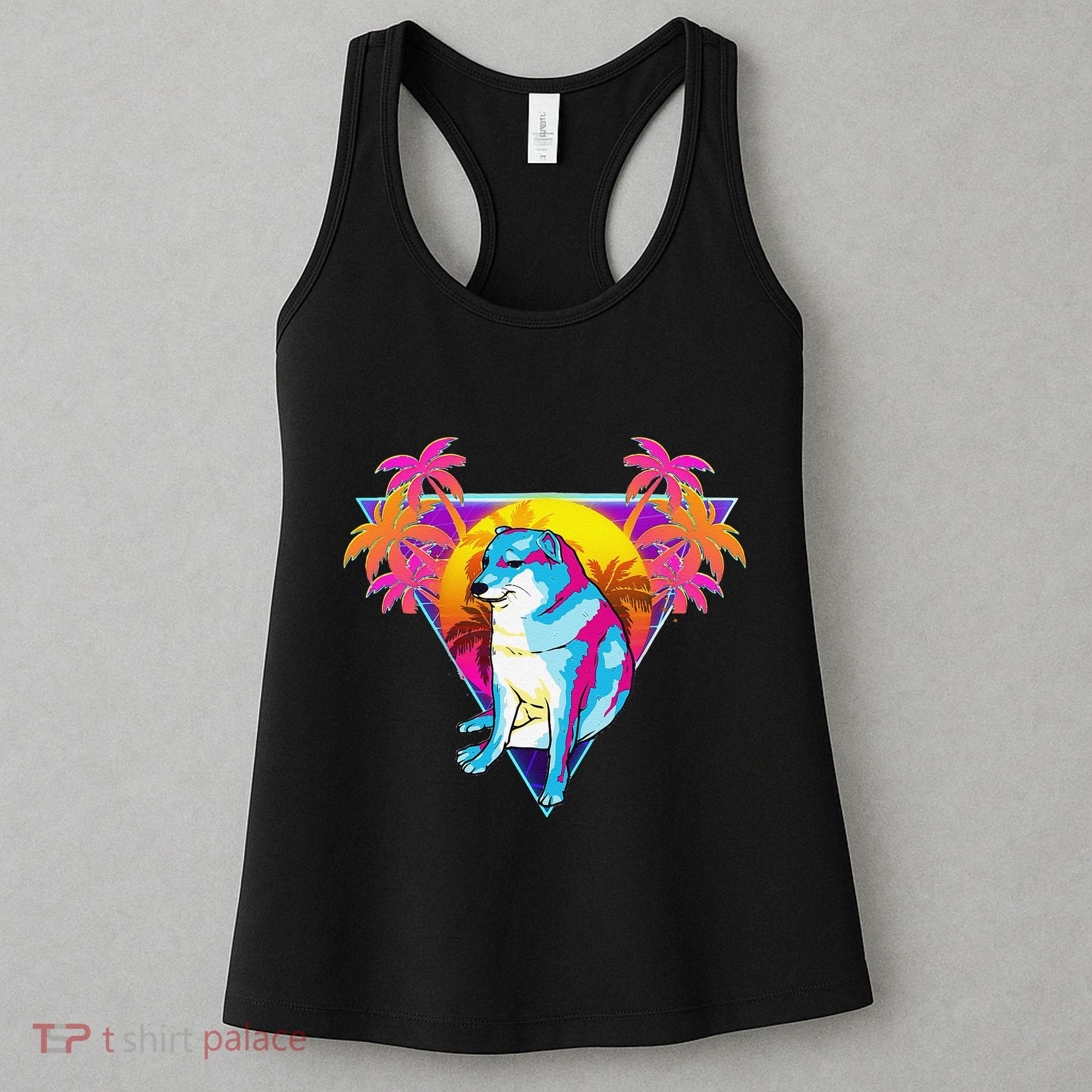 Cheems Dog Funny Shiba Inu Dank Meme 80s Retro Vaporwave Women's Tank Top