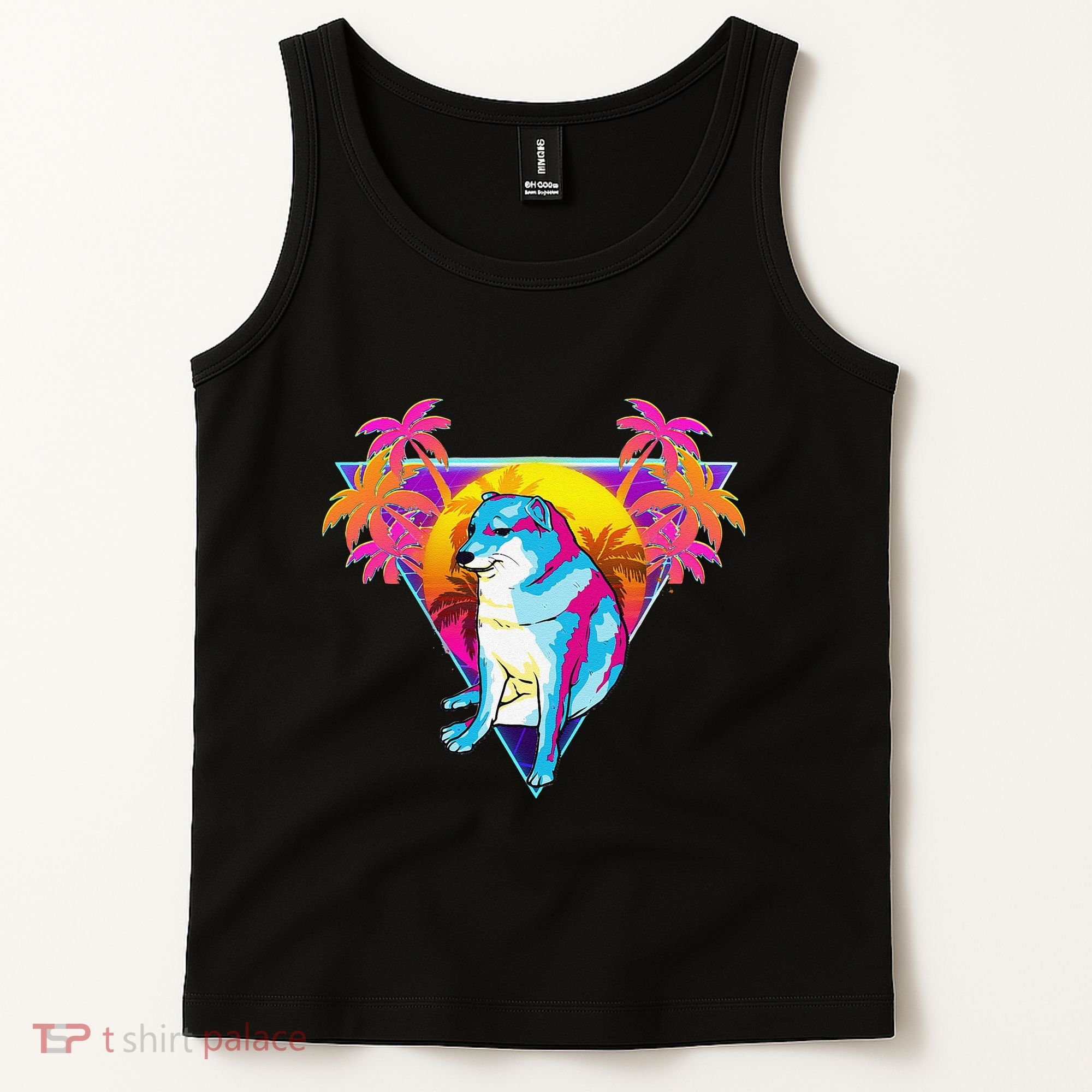 Cheems Dog Funny Shiba Inu Dank Meme 80s Retro Vaporwave Tank Top
