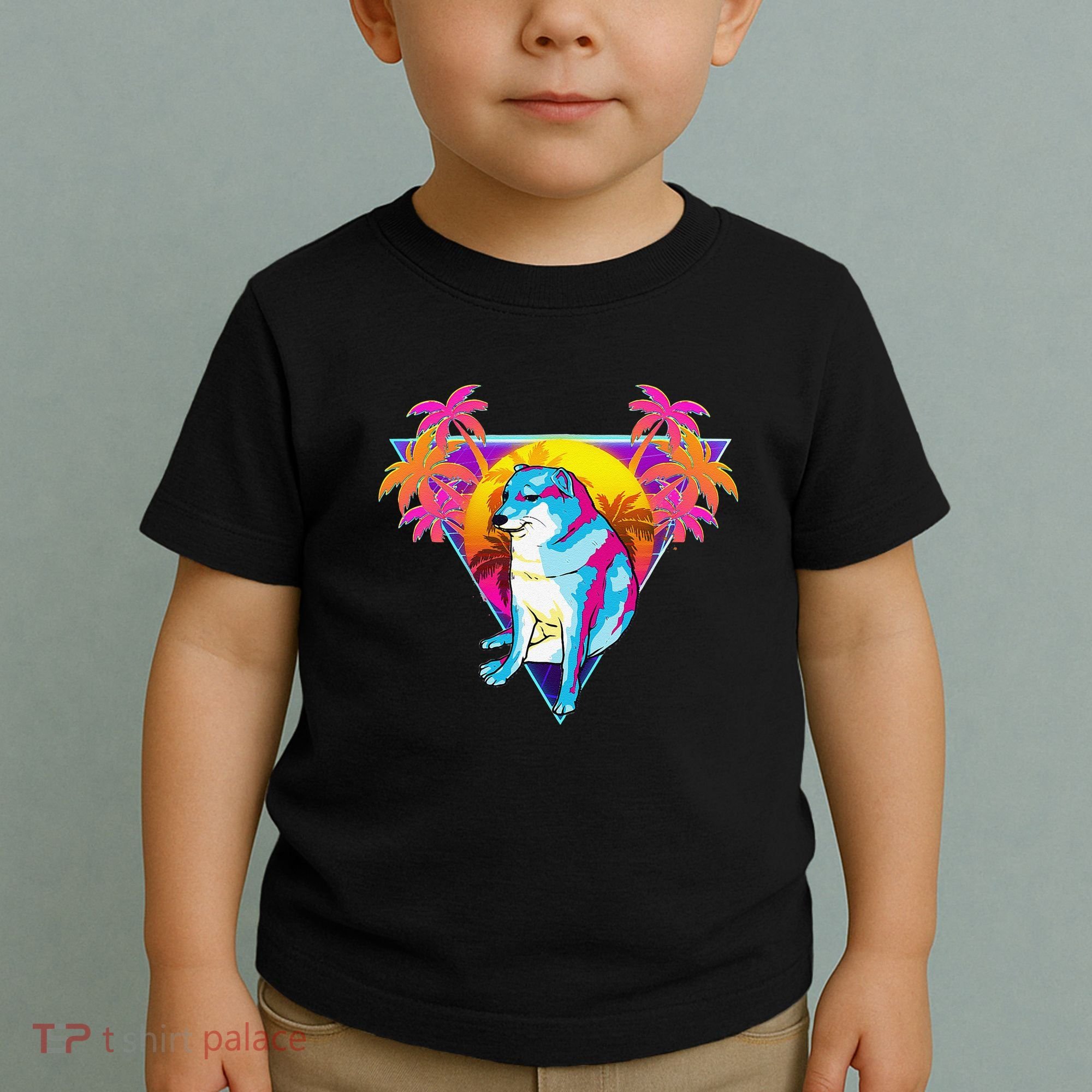 Cheems Dog Funny Shiba Inu Dank Meme 80s Retro Vaporwave Toddler T-Shirt