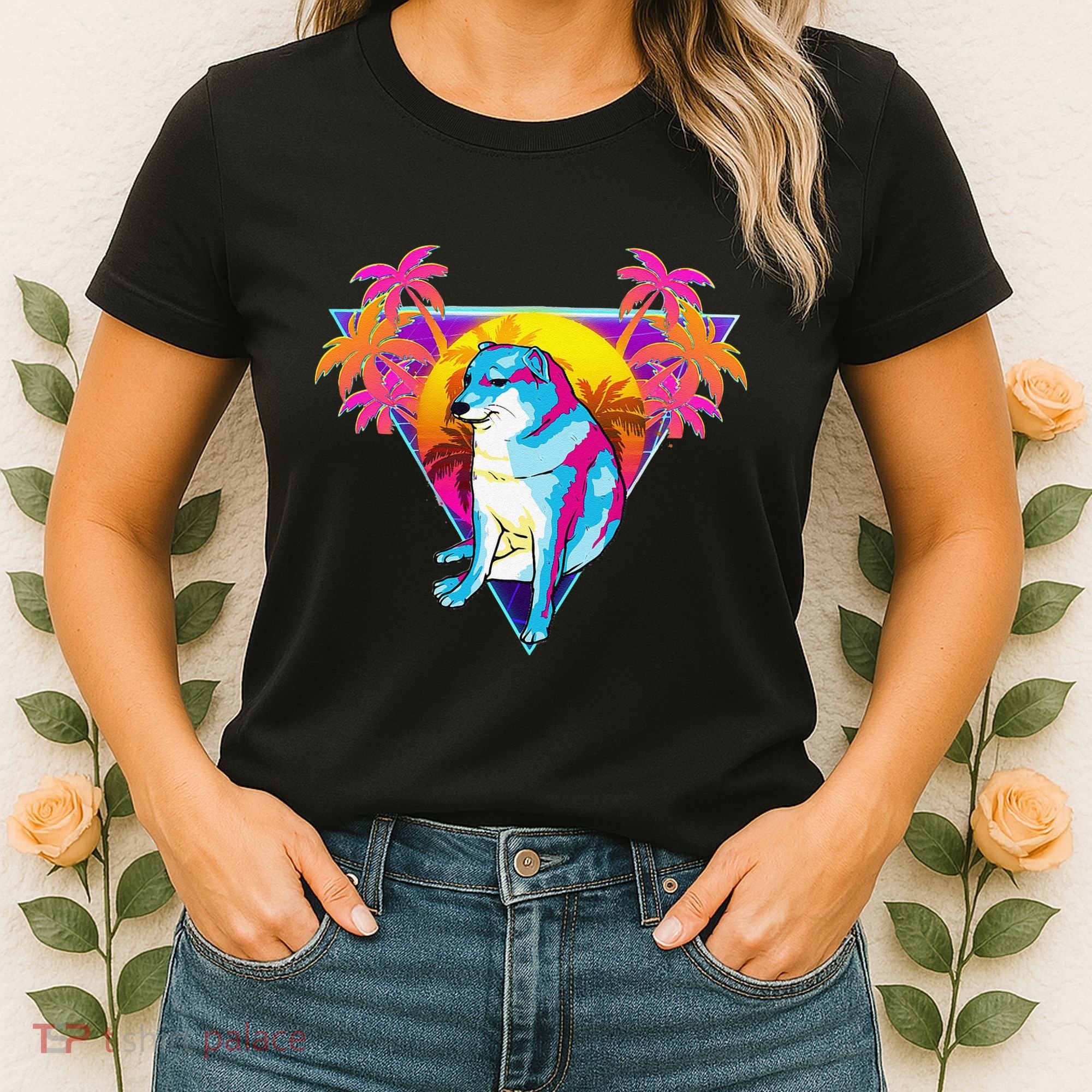 Cheems Dog Funny Shiba Inu Dank Meme 80s Retro Vaporwave Women's T-Shirt